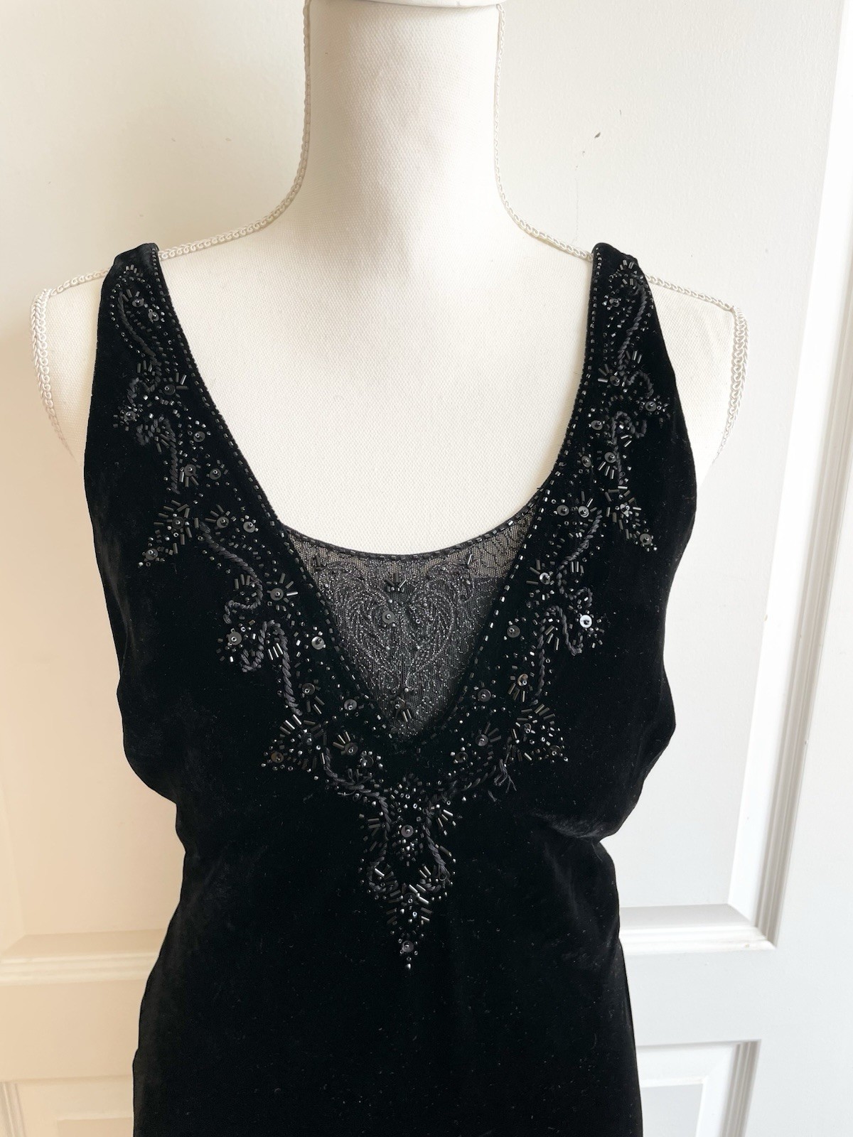 Vtg Jones New York 1940s Style Velvet Silk Blend Dress Size 10 Beaded Sequin