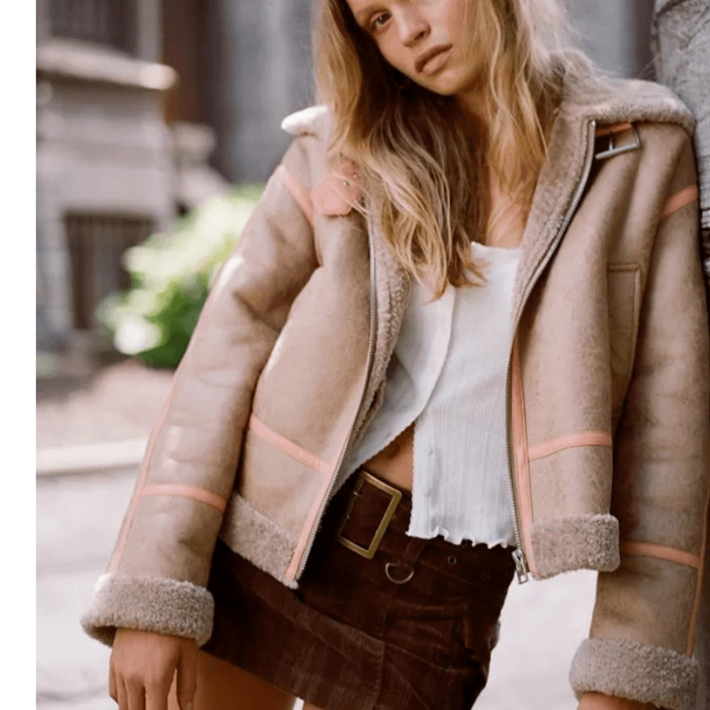 NEW 11/30! Boho faux Leather shearling, cropped aviator, jacket,