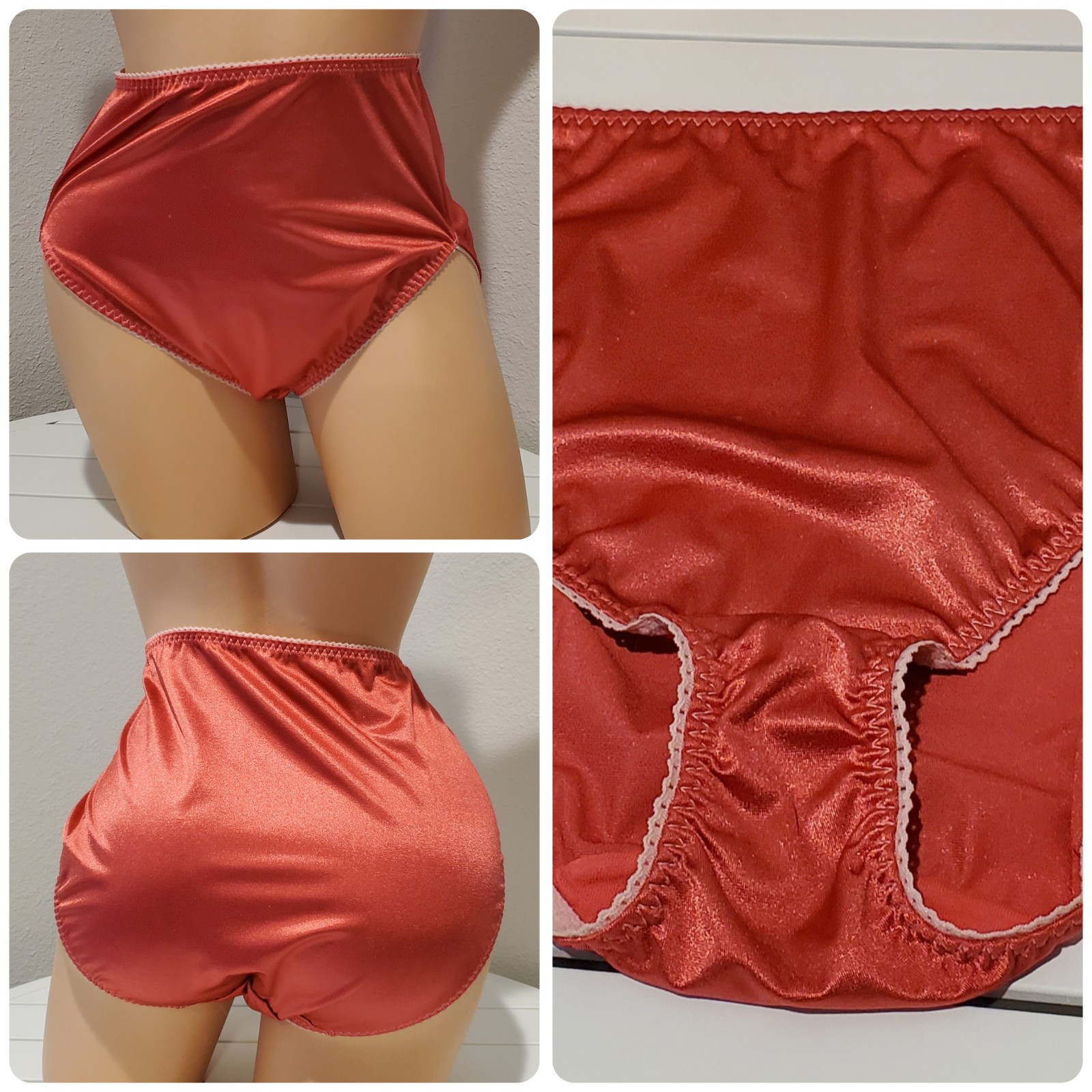 Flawed Vanity Fair Shiny Hi Cut Panty 9/2XL Cranberry Pink White Trim 48301