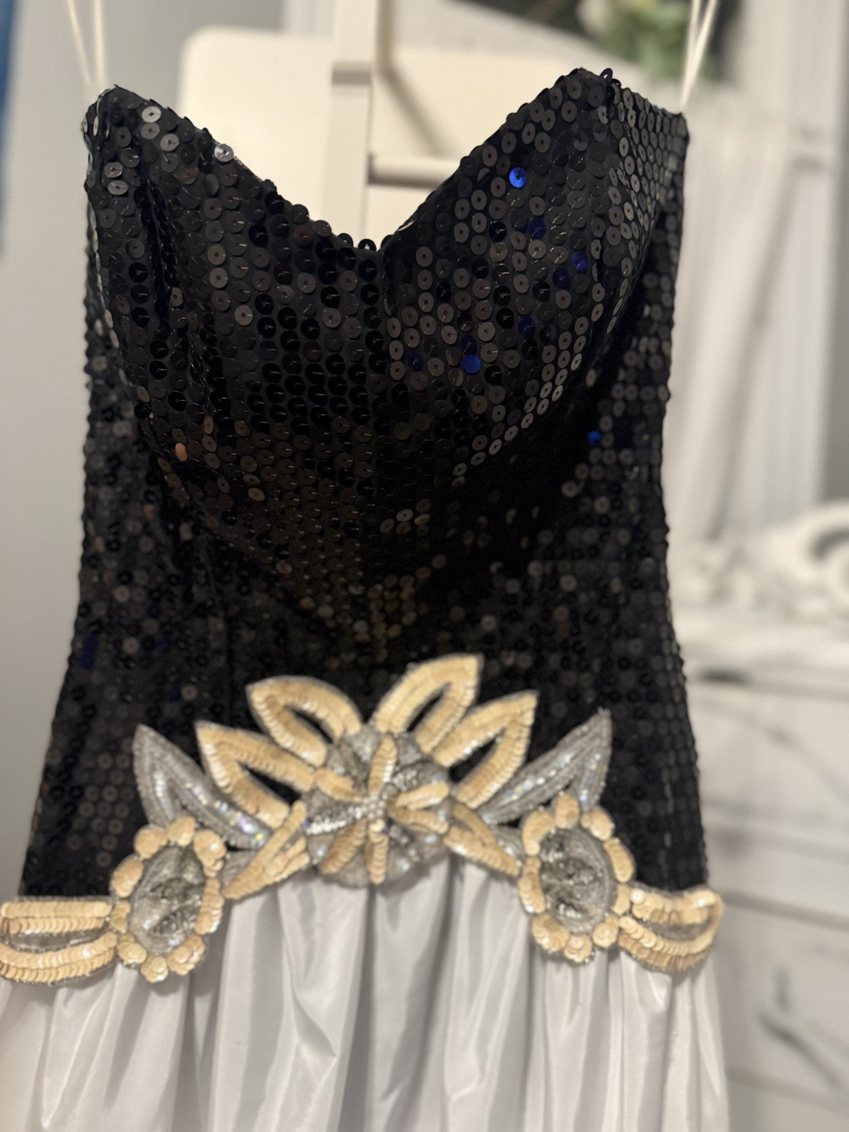 Vintage Black And White Sequin Corset Dress with Good and silver overlay