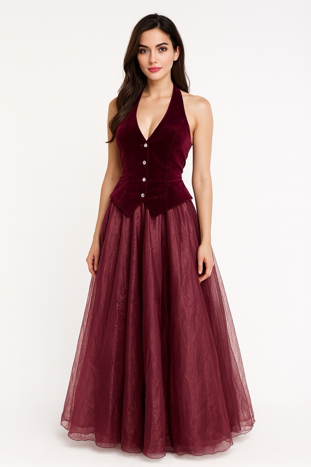 Vtg Dave & Johnny Gown Size 9/10 Velour Halter Formal Party Cocktail Prom