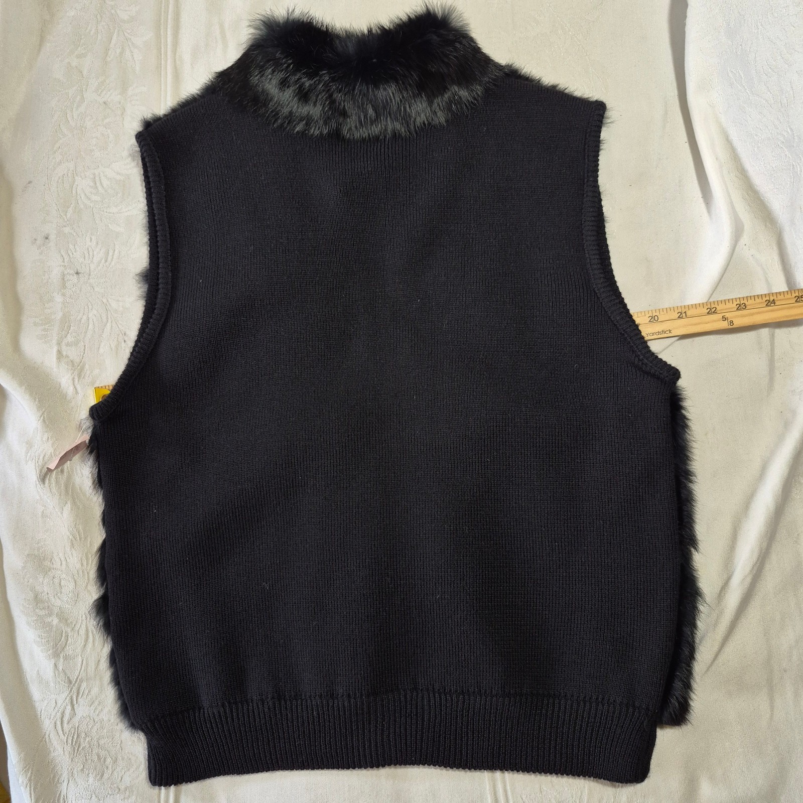 VTG 80s Rochelle California Real Rabbit Fur Wool Sweater Vest Black Medium MINT