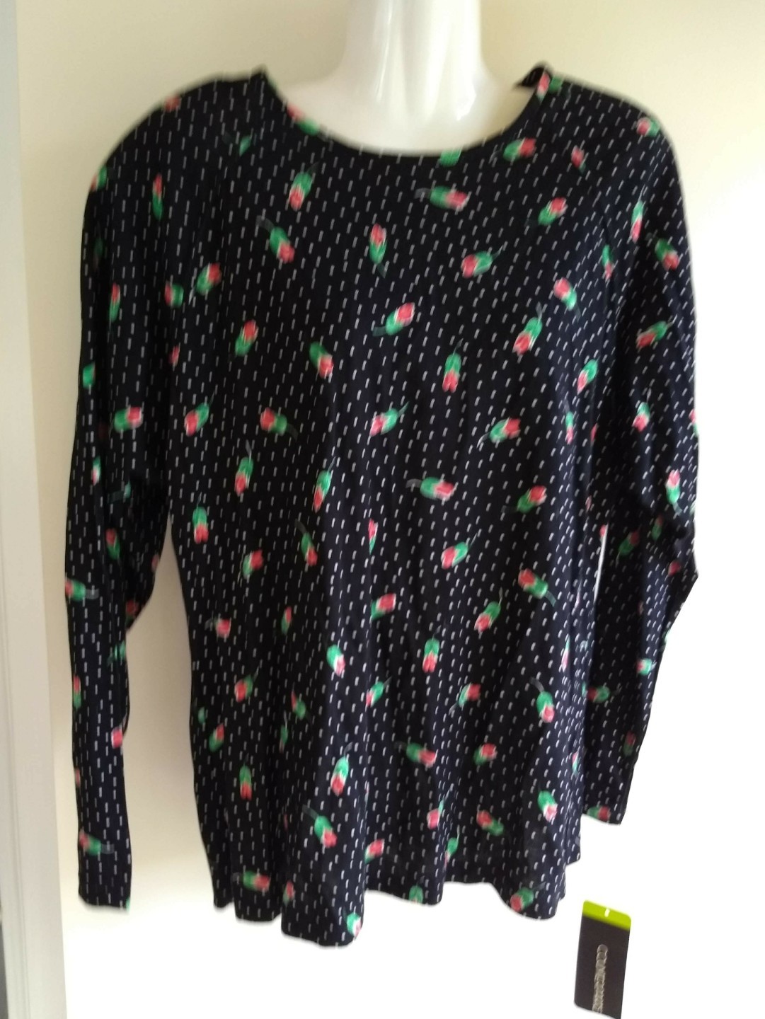 Vintage Womens Counterparts LS Pullover Knit Top Black Polka Dot Size L EUC