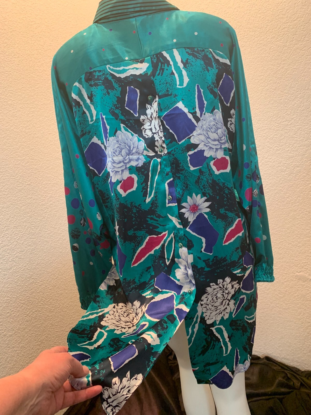 Vintage Diane Freis polyester skirt and tunic set w/sash aged elastic on skirt