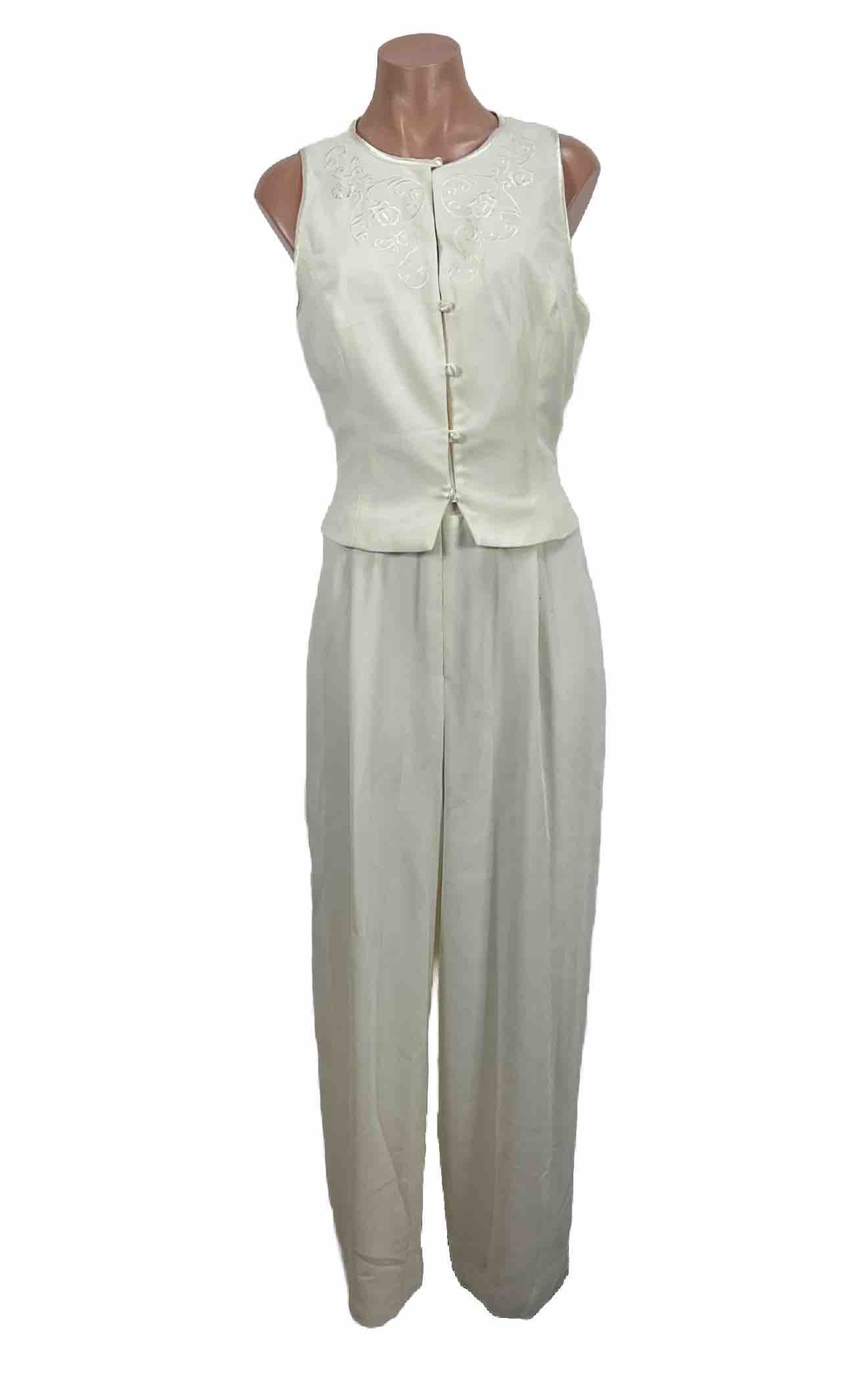 Laundry Shelli Segal Vtg y2k 90s Ivory jumpsuit PROM vest WEDDING Wide Leg 12