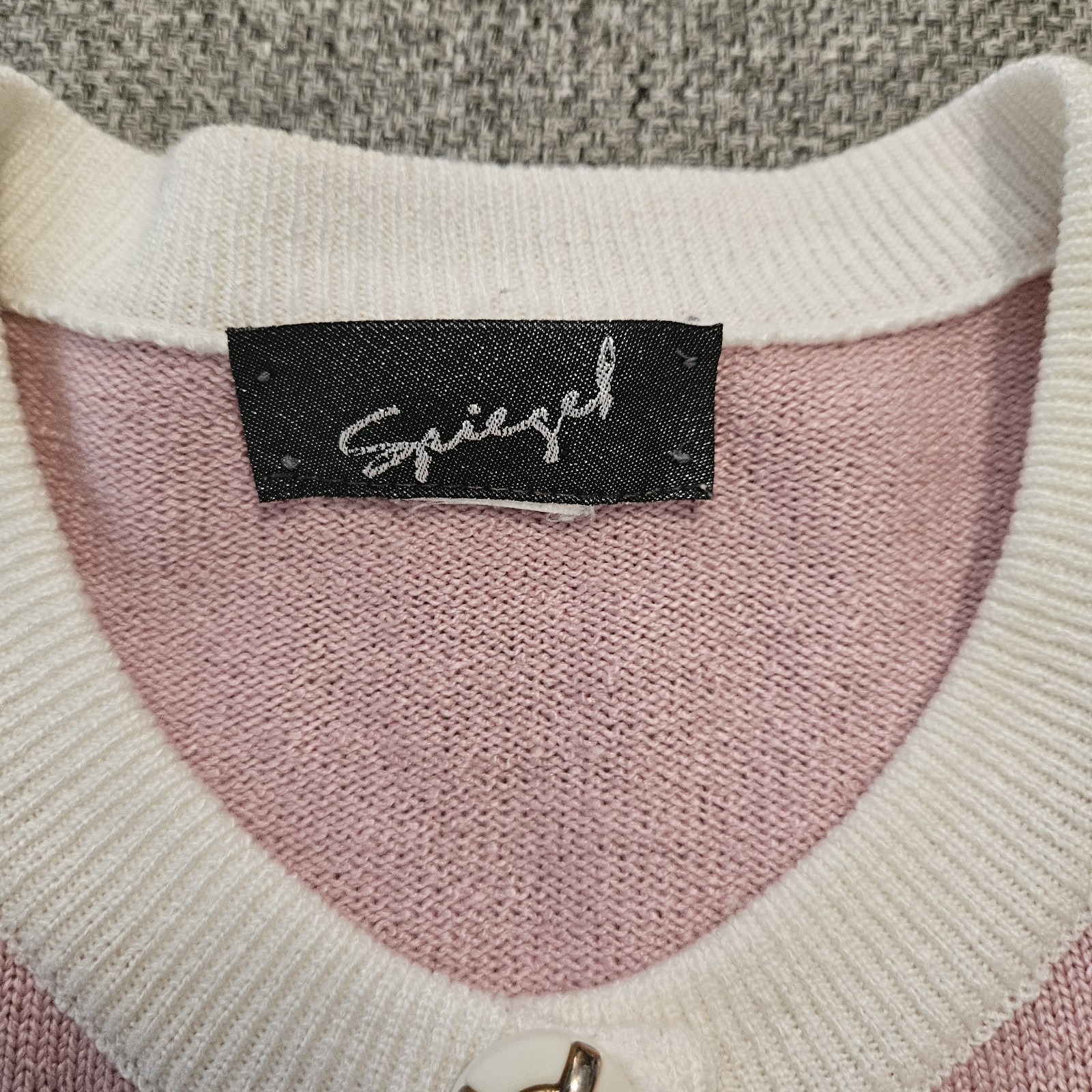 Vintage 80s Spiegel Colorblock Cardigan Sweater Pink Yellow Creme Large Granny