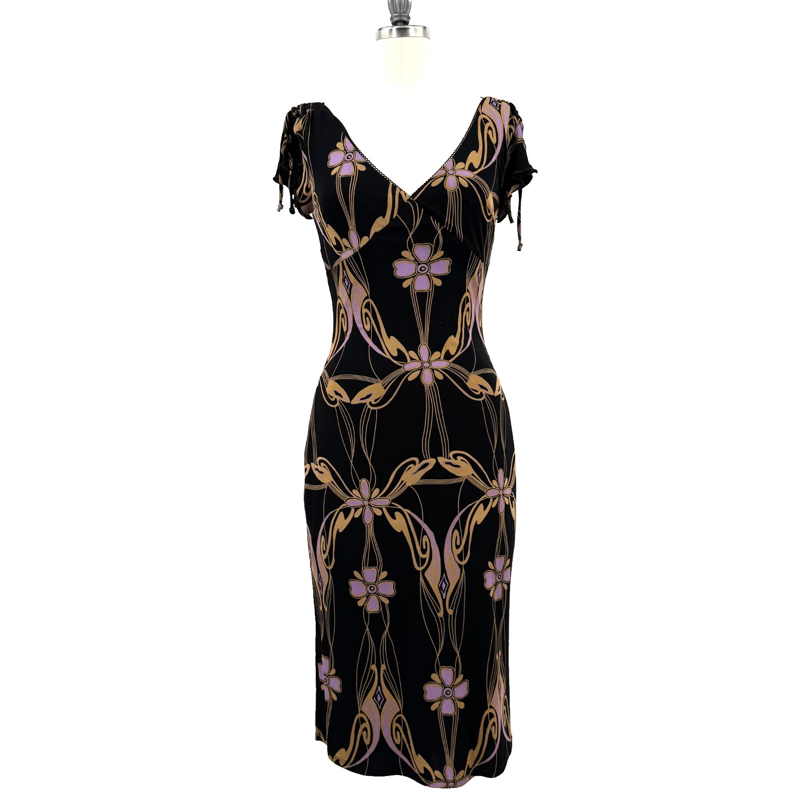 VTG 90s Y2K Guess Collection Dress Dark Art Nouveau Gothic Bodycon Midi USA