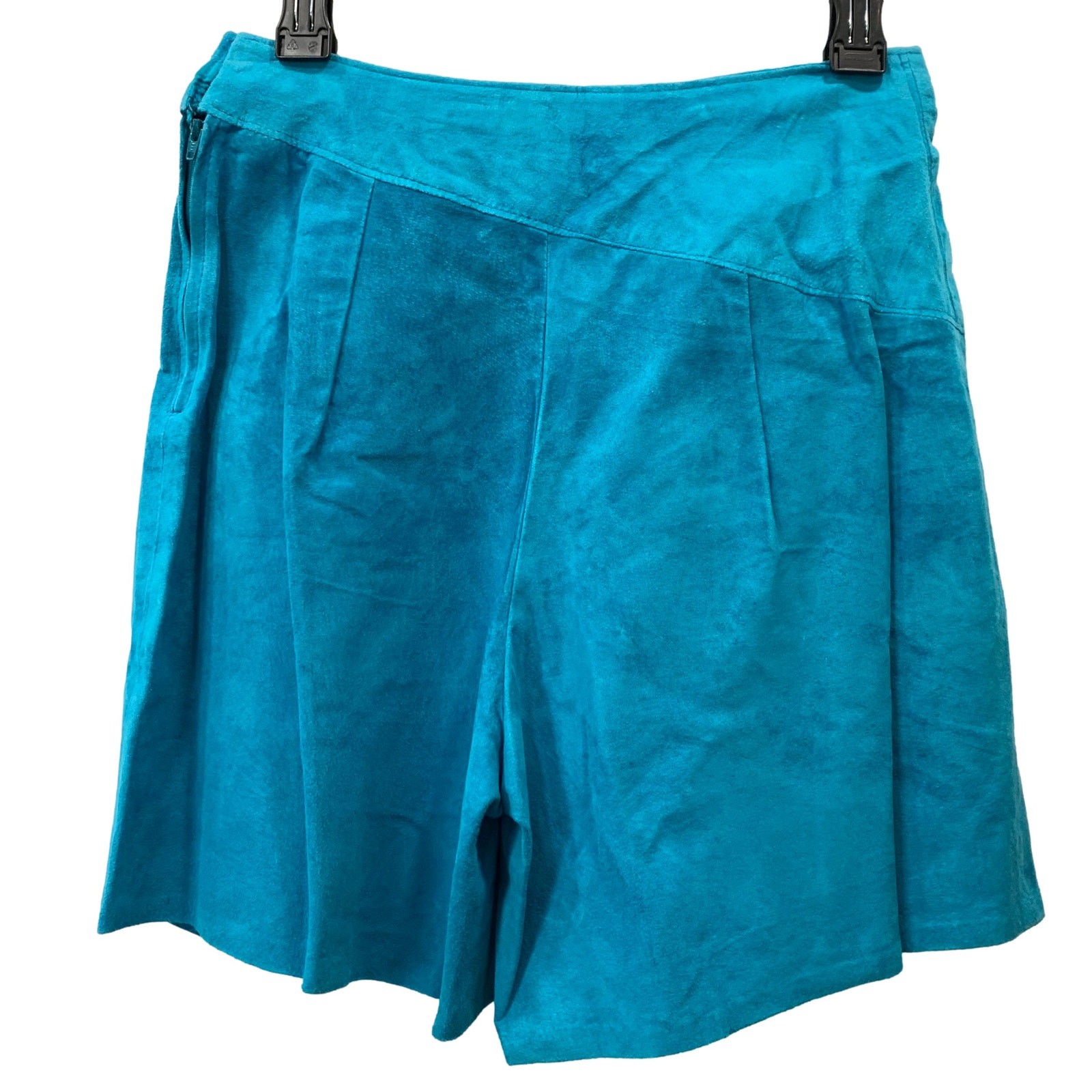 80s Dark Aqua Blue SUEDE Shorts | Asymmetrical Soft Leather | 28″ W