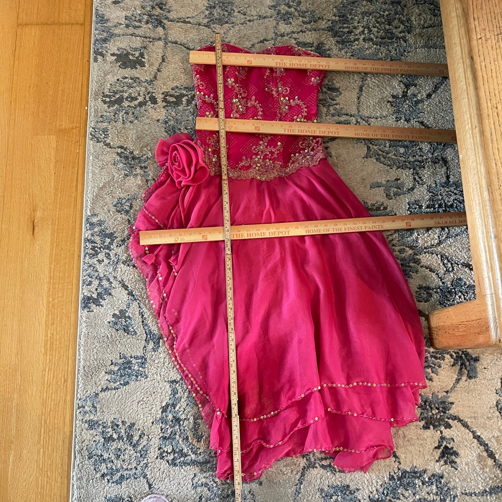 Vintage Y2K Handmade Fuchsia Pink Beaded Fairycore Strapless Prom Dress Gown S