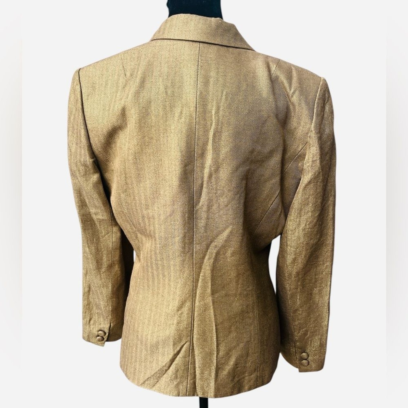 Vintage Kay Unger Size 8 Blazer Metallic Gold Herringbone Lightweight Wool