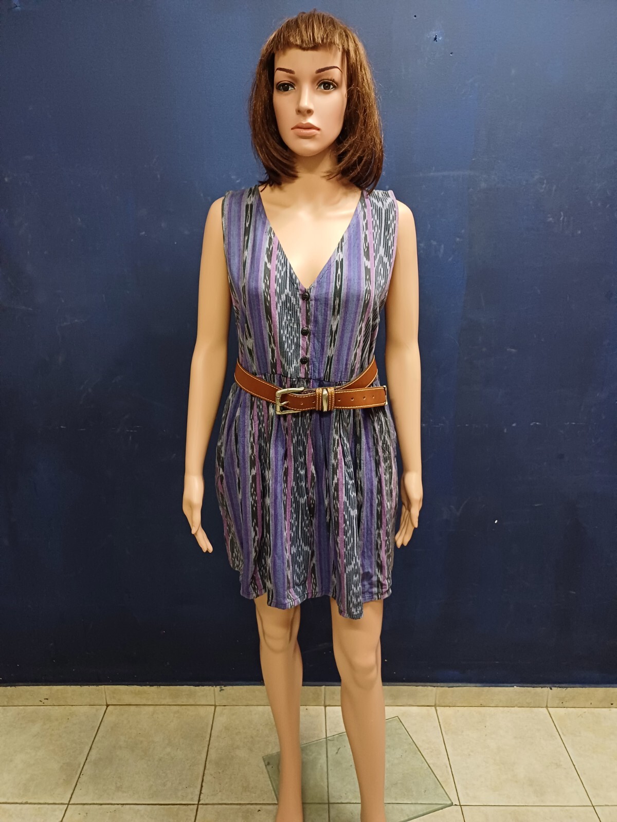 Vintage Guatemalan Mayan Aztec Women Cotton Boho Hippy Mexican Mini Dress Sz M