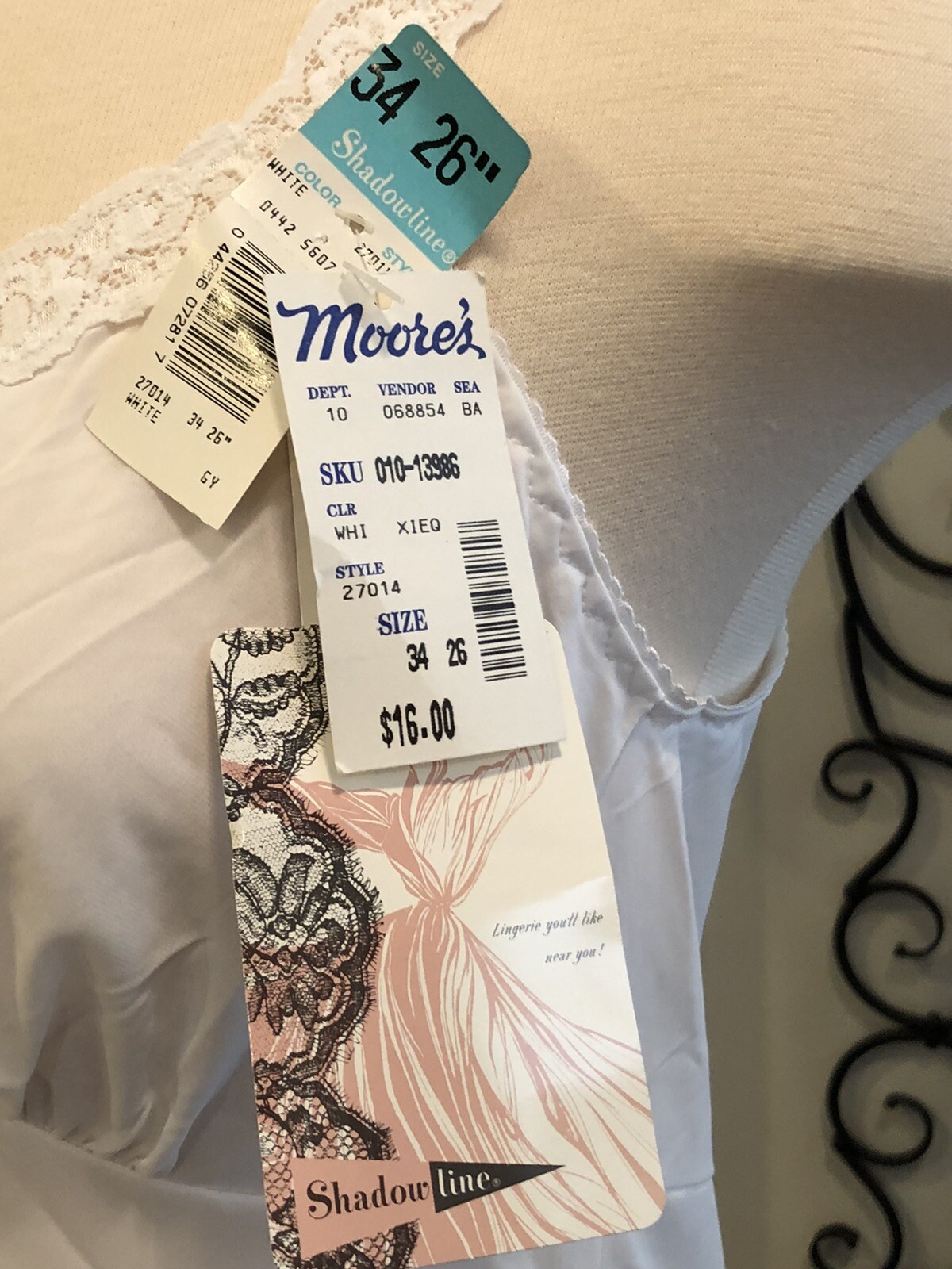 Vintage Full Slip Size 34 SHADOWLINE White Lace Nylon NOS