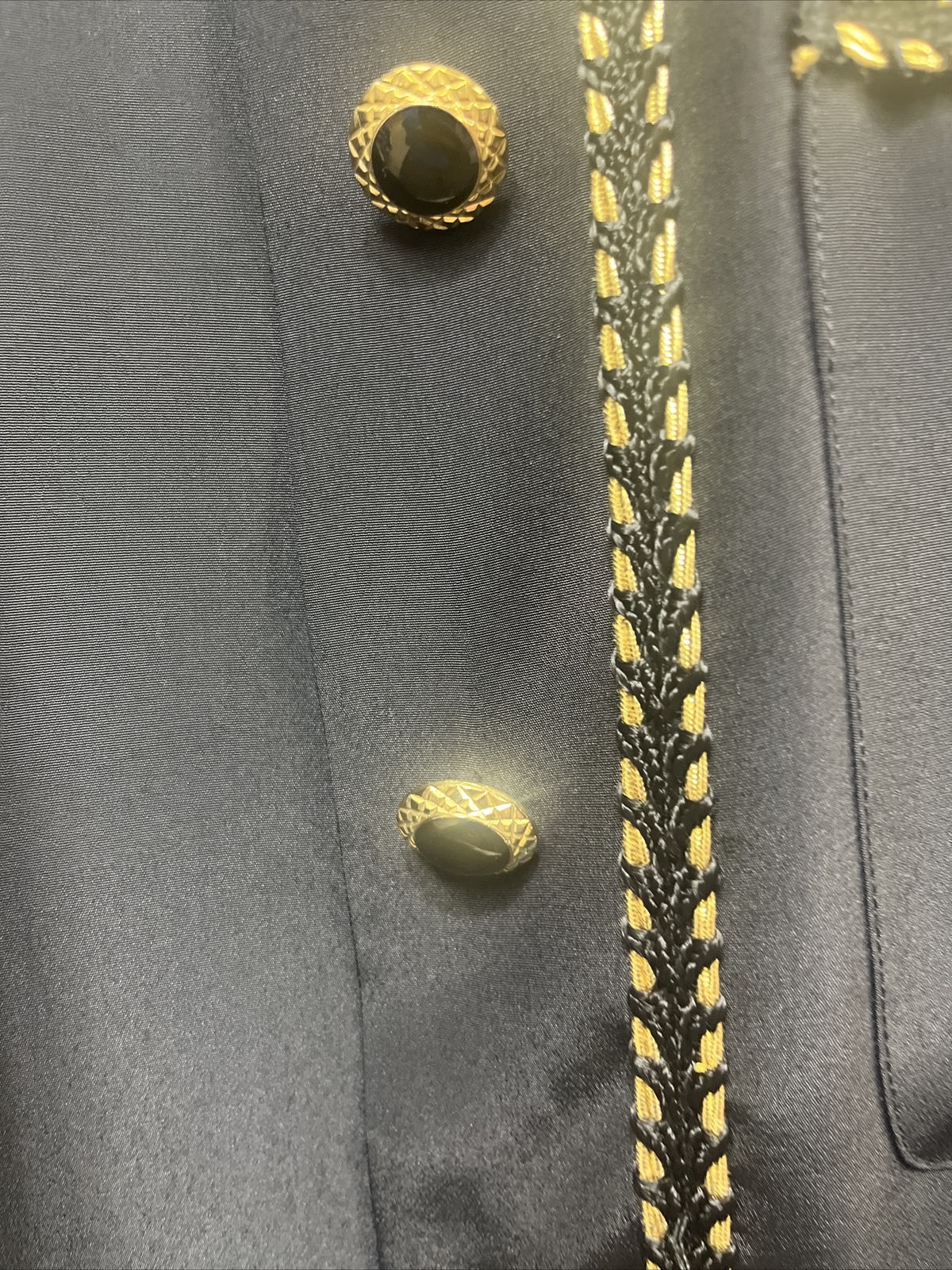 RARE FIND- VINTAGE COLLECTIONS BY Josephine Button Down GOLD TRIM BLACK SHIRT 10