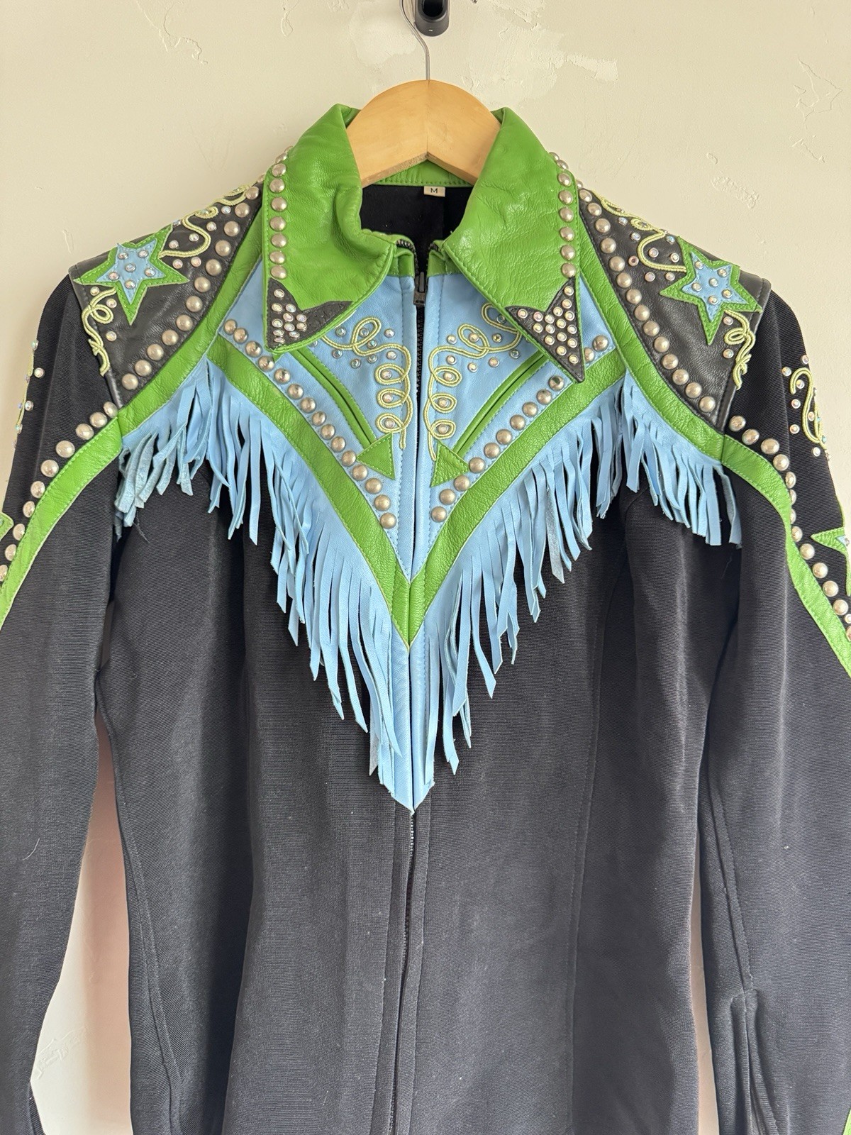 Vintage Custom Western Rodeo Queen Fringe Leather Studded Show Jacket M