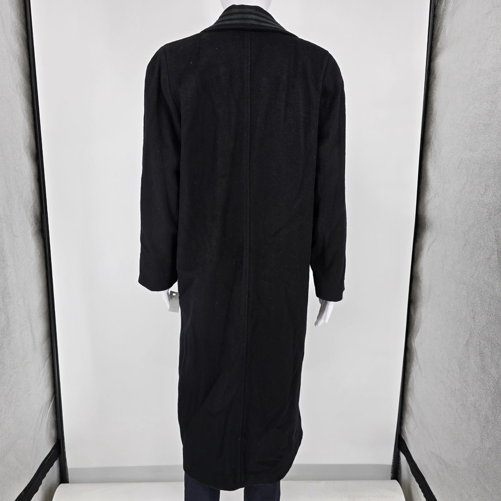 Vintage 1980s Donnybrook Black Hockanum Wool Double-Breasted Long Coat (8P)