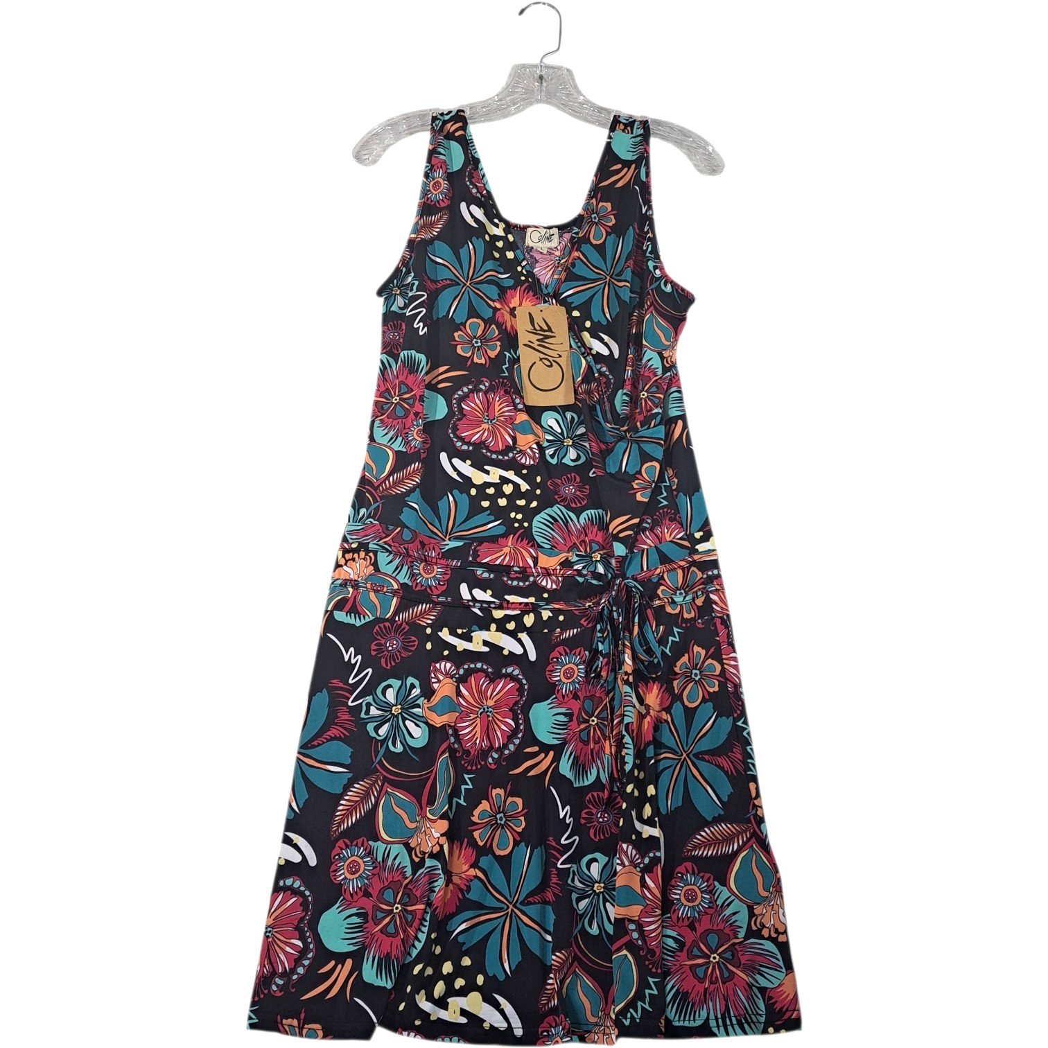 Coline Drop Waist Dress Black Floral Sleeveless Women’s Size Large