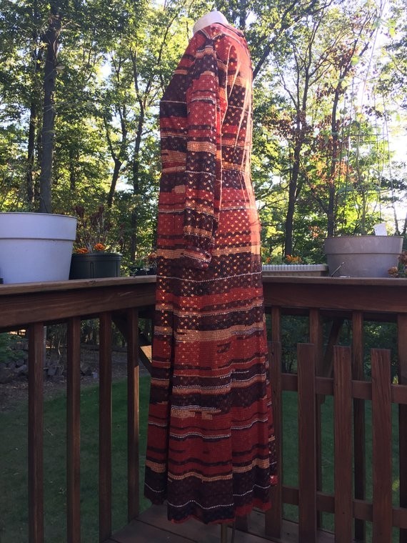 Vintage Nancy Greer New York Metallic Print Party Dress l Stripe Hostess Dress 