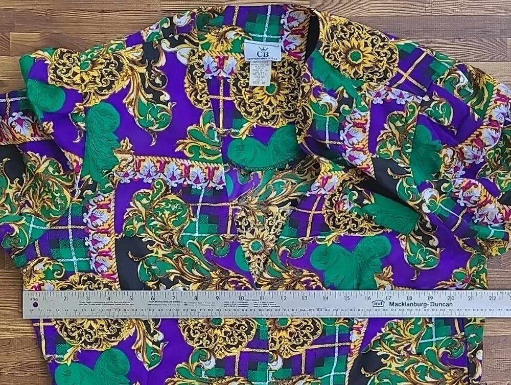 Vtg CB New York Women Size 18 Multicolor Blazer W/Pocket Square Made In USA