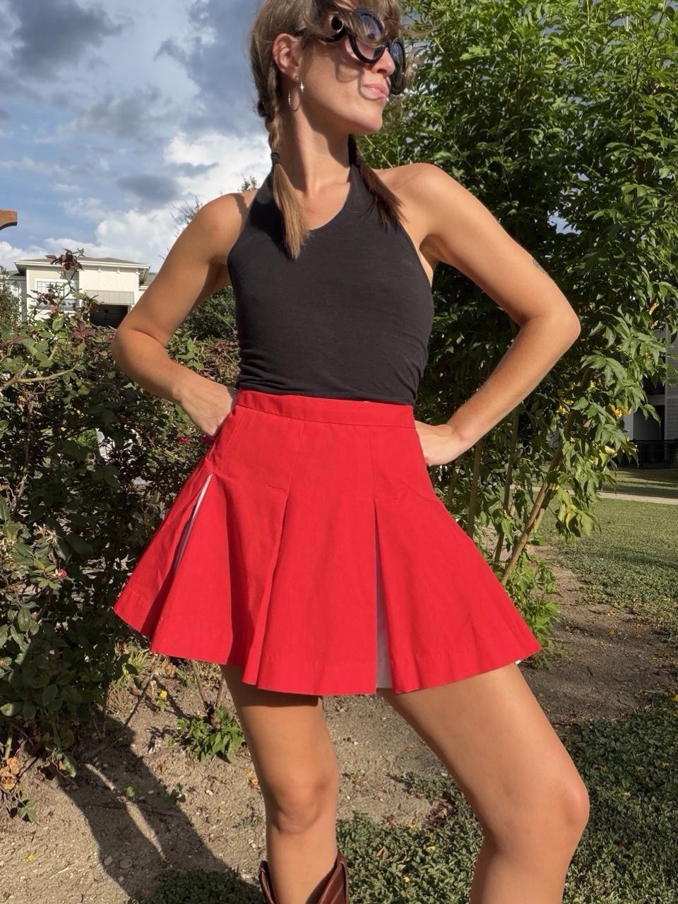 Vintage 70s Handmade Red Mini Cheer Skirt Preppy Sporty Retro 26” Small