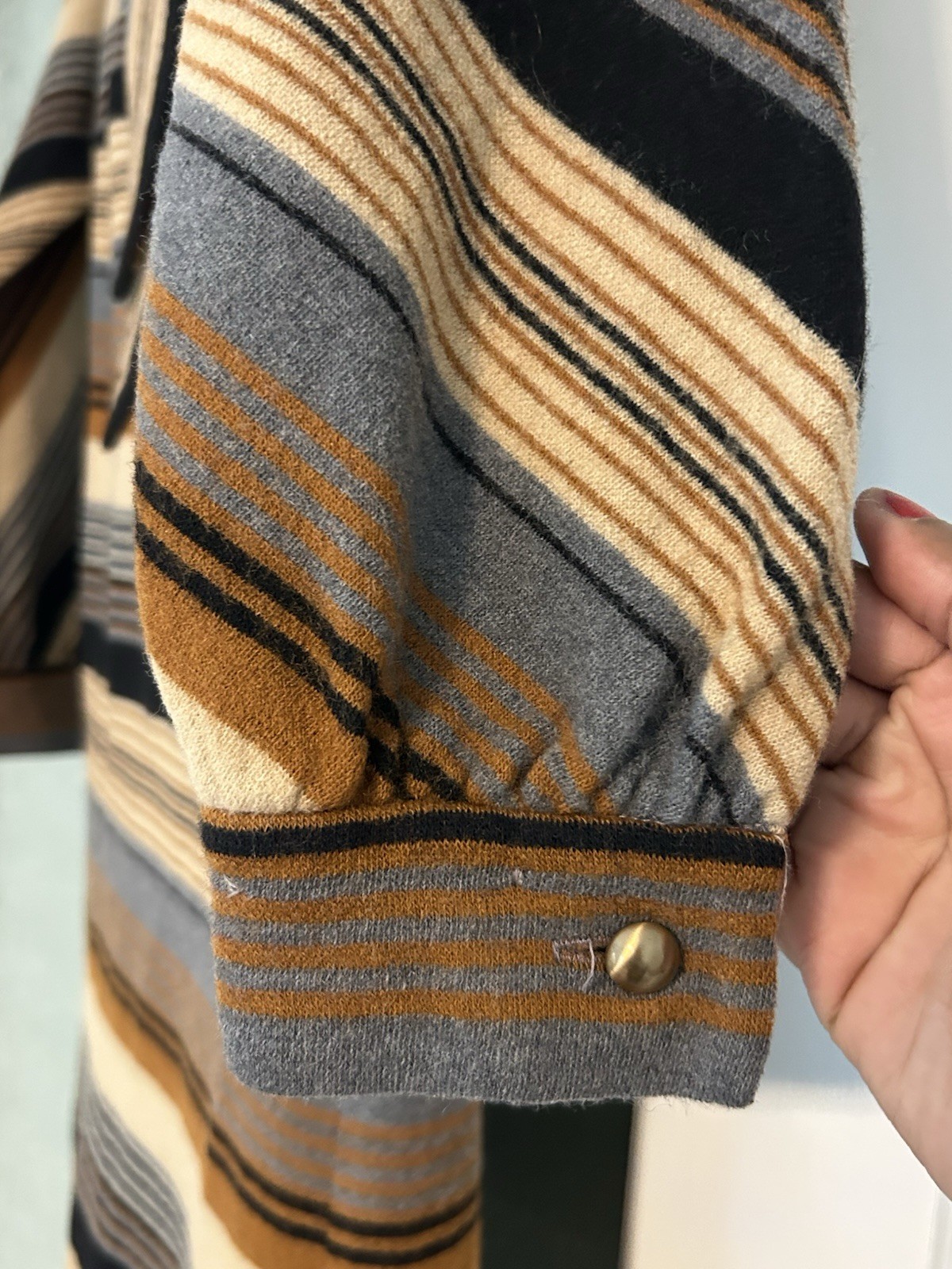 VTG 70s R&K Originals Mod Striped Sheath Dress Brown Black Gray Beige
