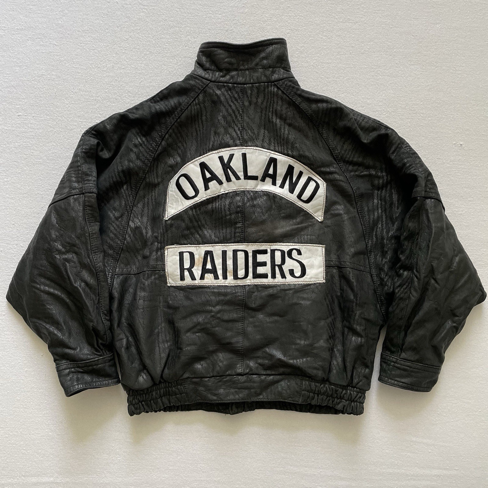 Vintage Oakland Raiders Leather Jacket Womens Medium Black Crop Biker Punk 80s
