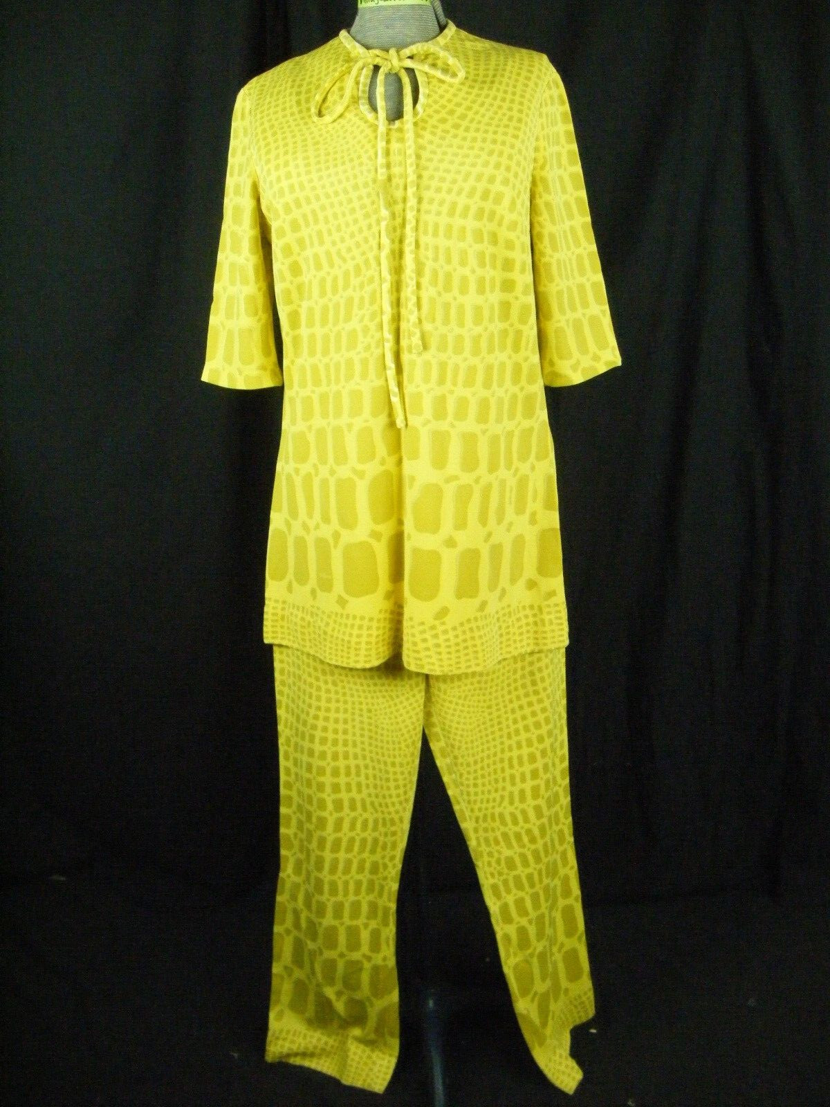 MR DINO Vtg 70s Yellow Mod Printed Lounge Top & Pant Set-Bust 42/Waist 27/XS-S
