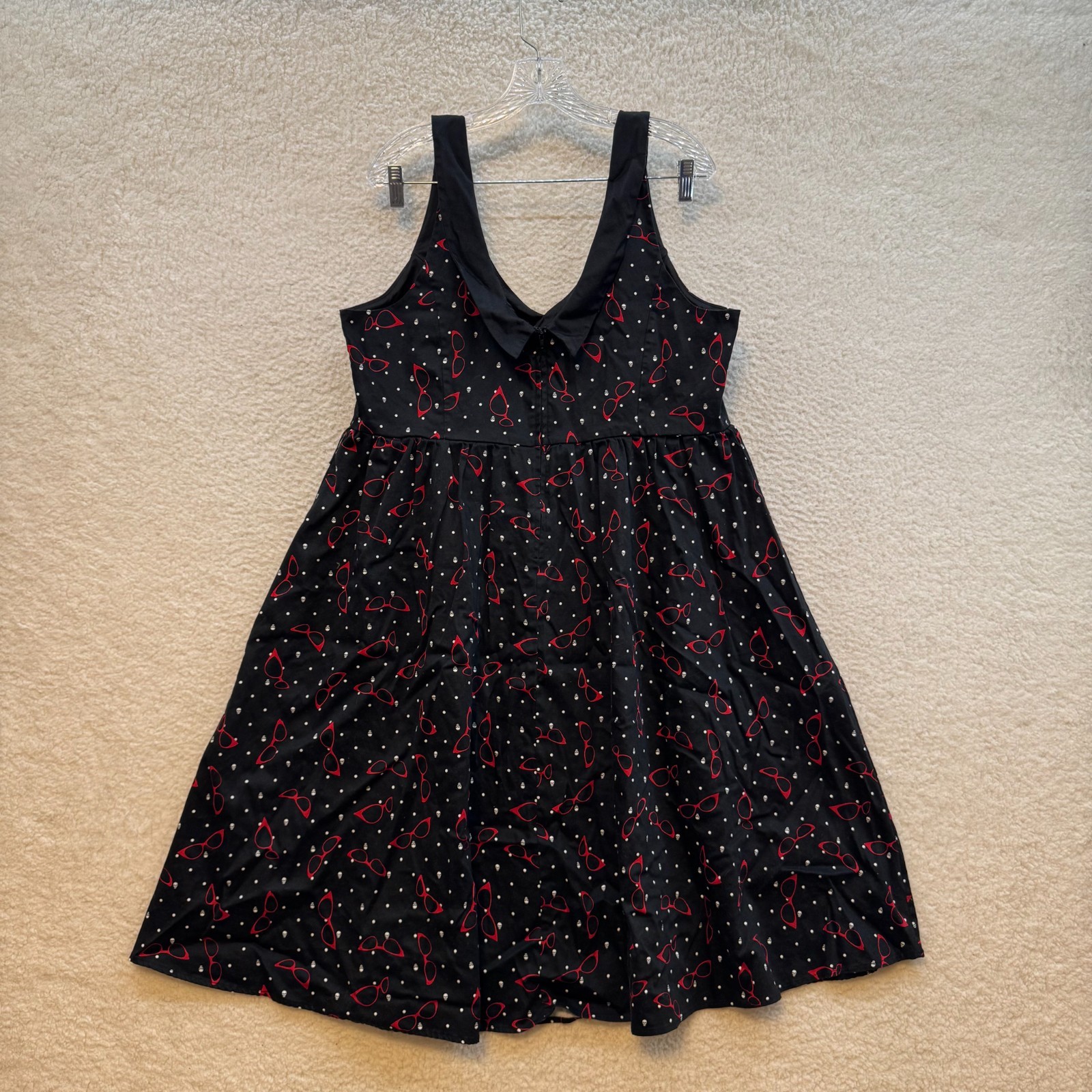 Y2K Vintage Midi Dress 18 XL Black Skull Polka Dot Goth Teacher Rockabilly Retro