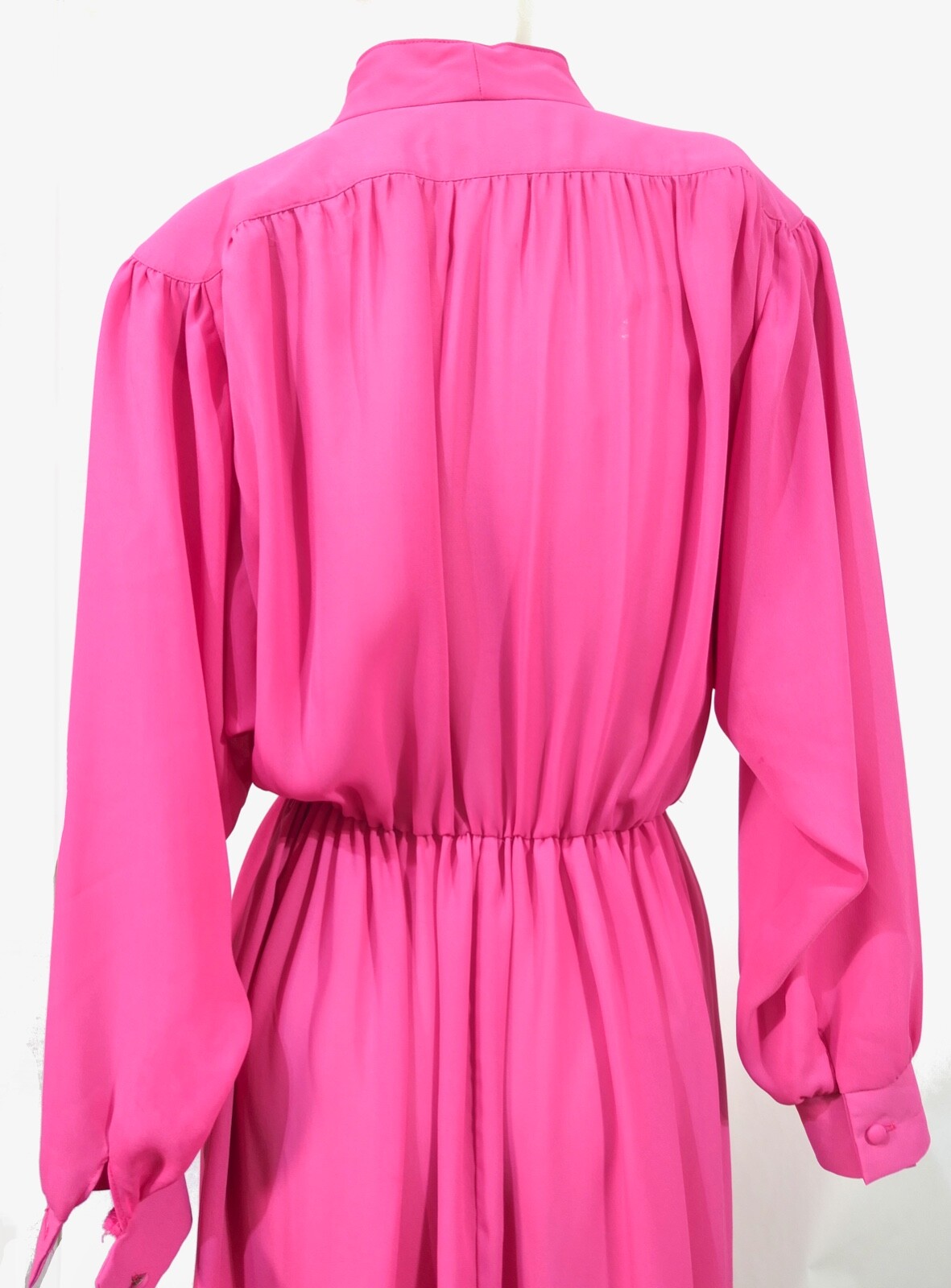 Vtg 70s 80s Willi Calif Vivid Pink Sheer A Line Dolman Bishop Shirt Dress M