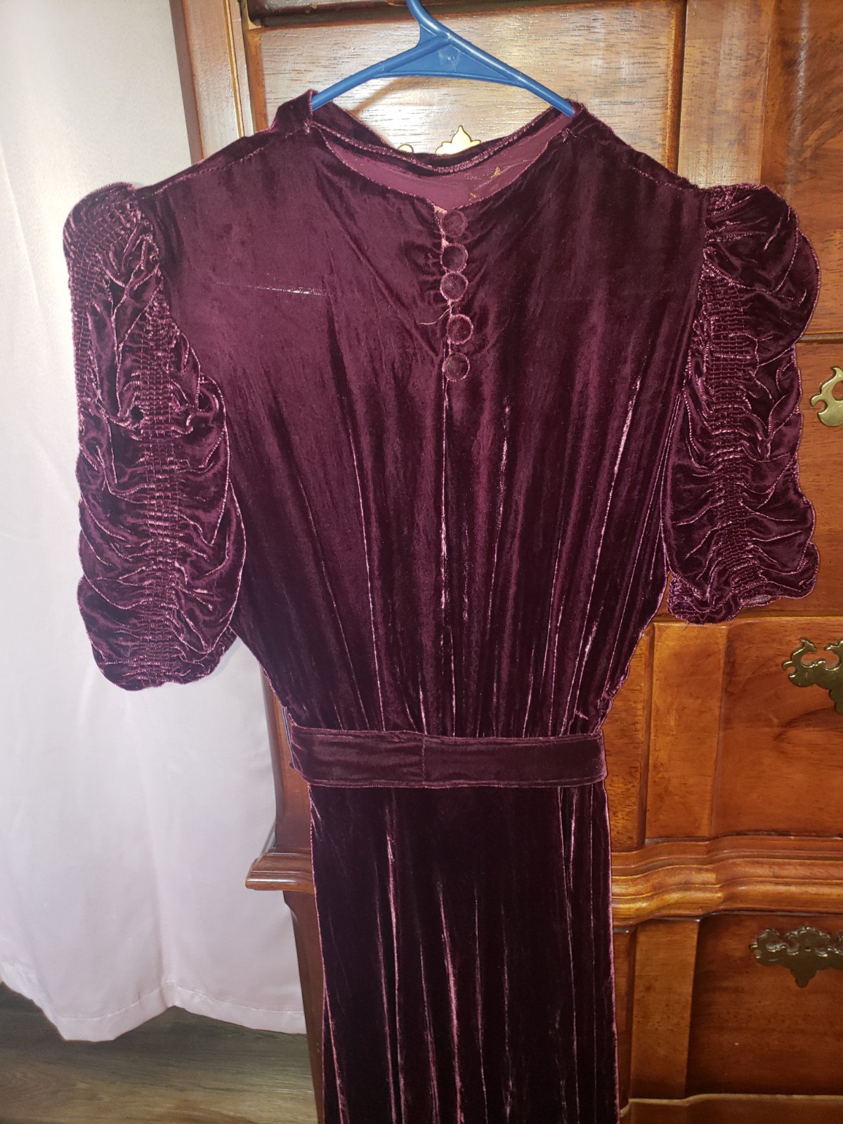 Vintage Burgundy Crushed Velvet Dress With Belt