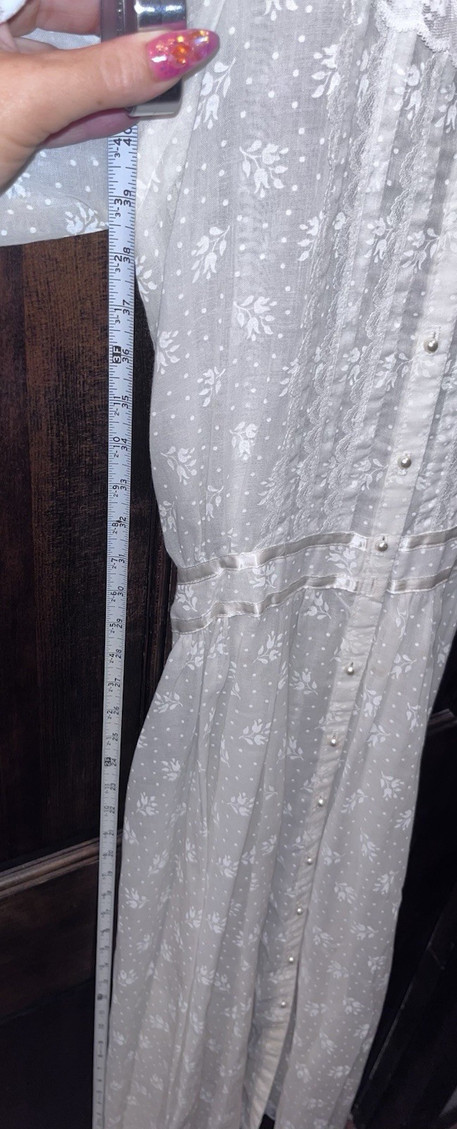 Vintage Gunne Sax by Jessica McClintock Floral Lace Sleeve Pearl Dress Size 9