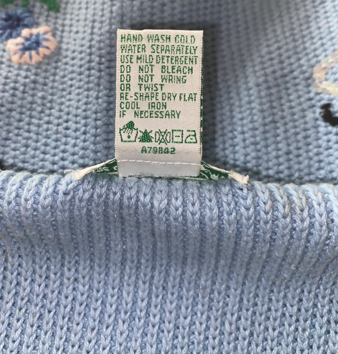 VTG Y2K Quacker Factory Light Blue Flowers Bees Cotton CottageCore Cardigan Sz M