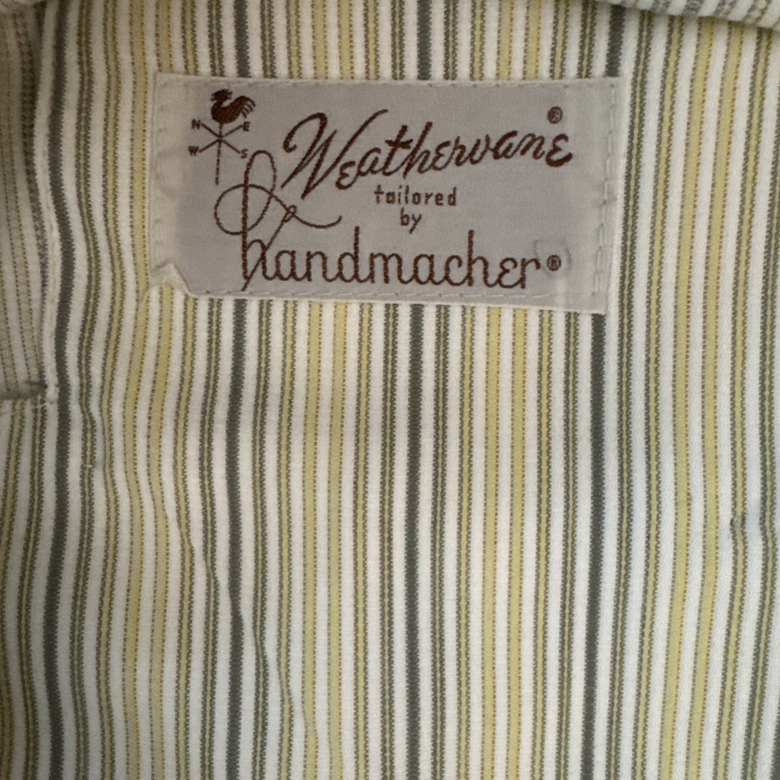 Vintage 1960s mod cotton skirt suit striped yellow gray neutral Handmacher