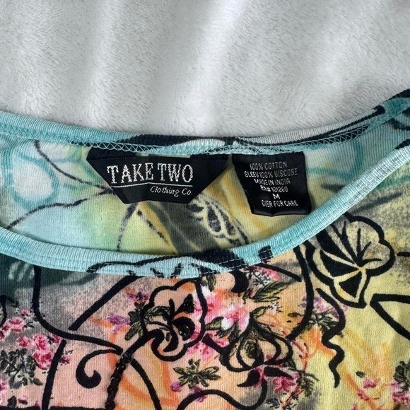 Take Two teal glitter mesh sleeve graphic babydoll fairy top y2k vintage euro