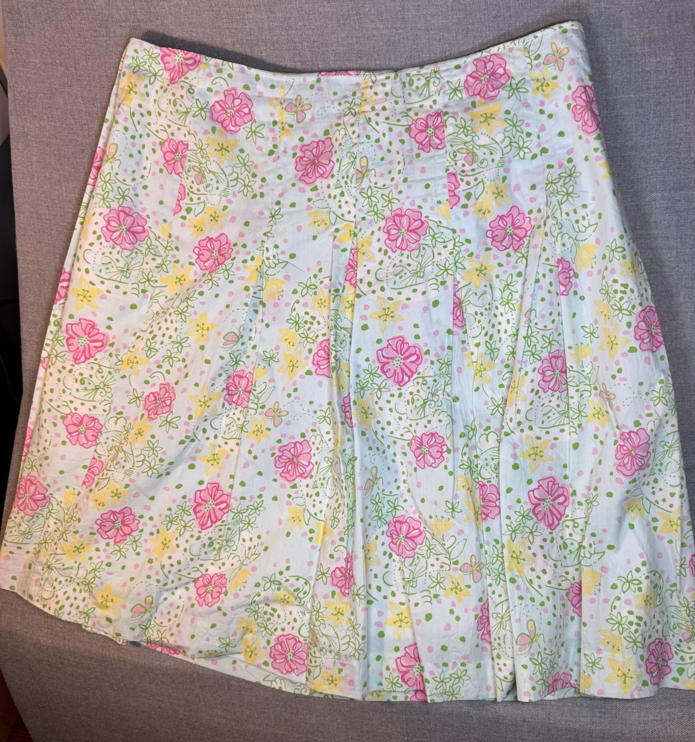 Vintage LILLY PULITZER White Label Pleated Meadow Skirt Sz 14 Summer Floral