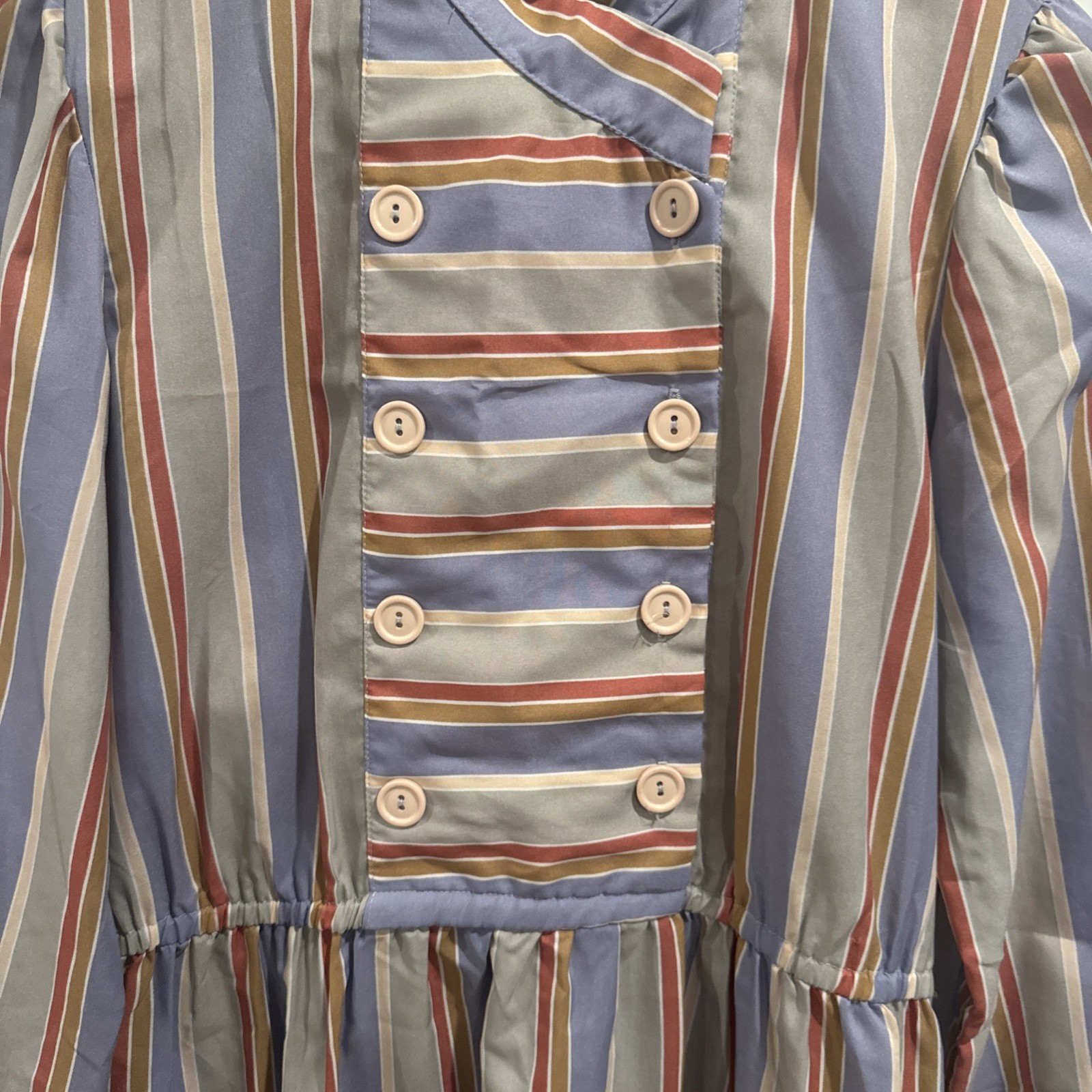 Vtg “The Shirtdress” made in The U.S.A M Gray, Blue and Orange Stripes Women