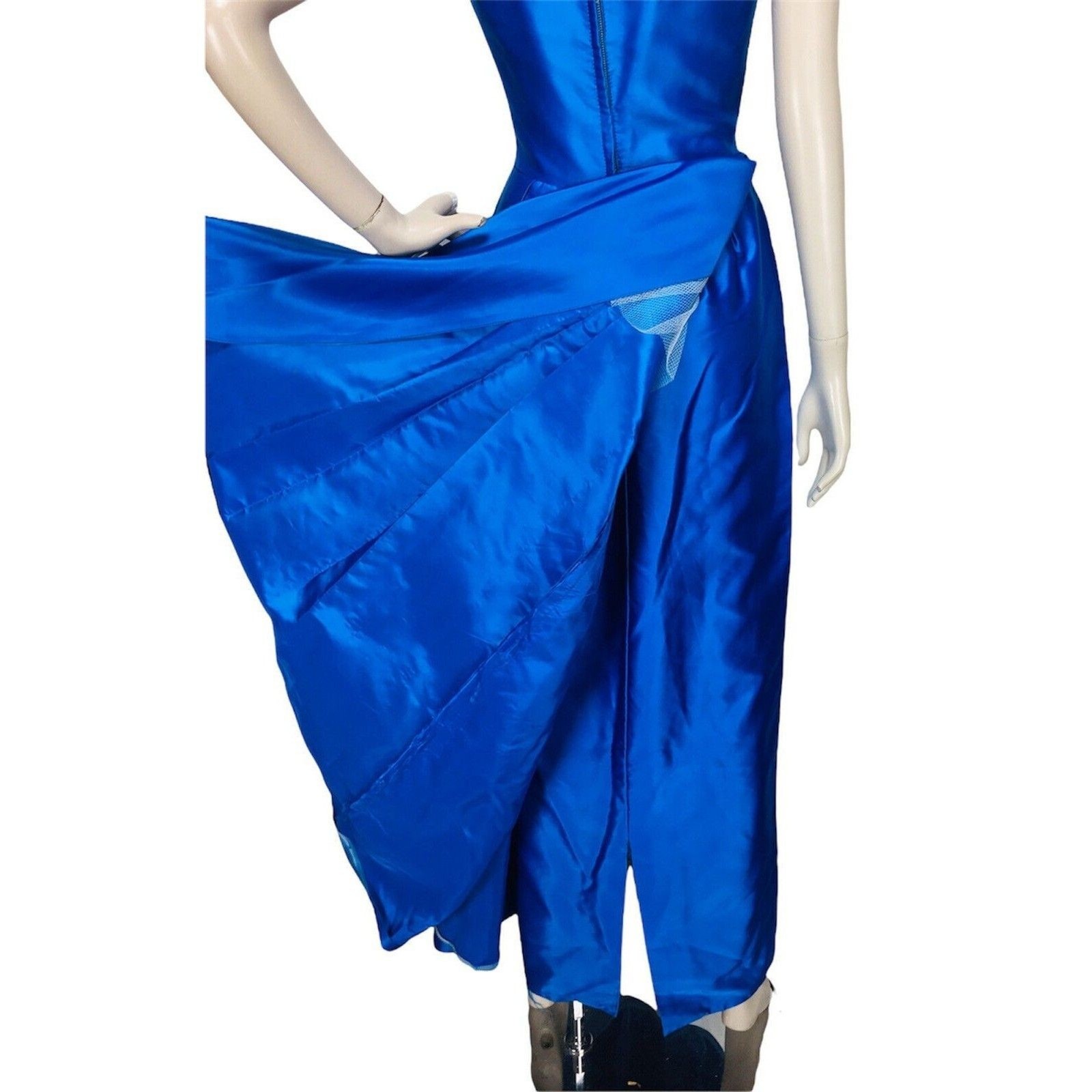 Vintage 1940s Cartwright Blue Satin Jewel Tone Beaded Embroidered Gown Dress