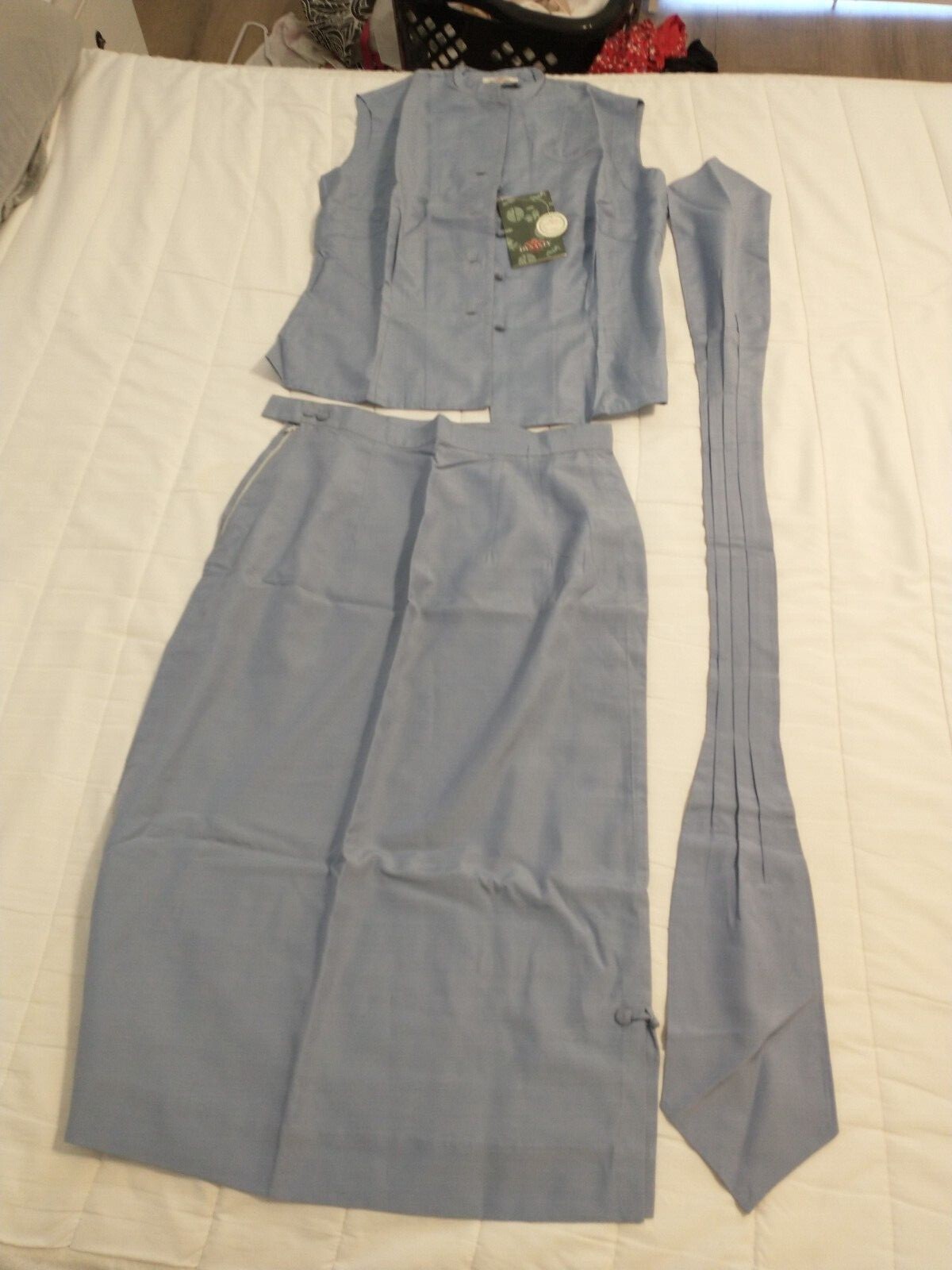 EXQUISITE Vintage  50s SILK DYNASTY HONG KONG SILK DRESS •Soft blue • Size 16