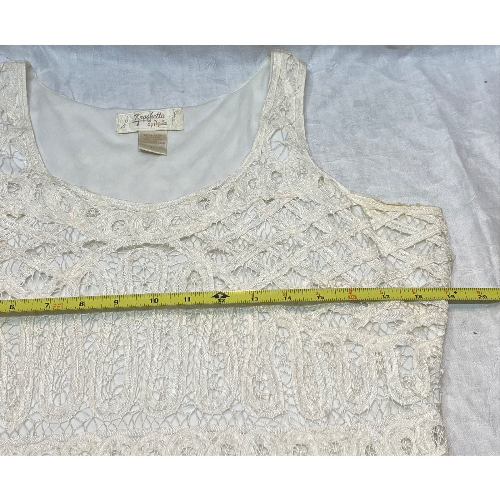 Vtg Y2K Kroshetta By Papillon Ivory Crochet Knit Midi Dress Sz XL