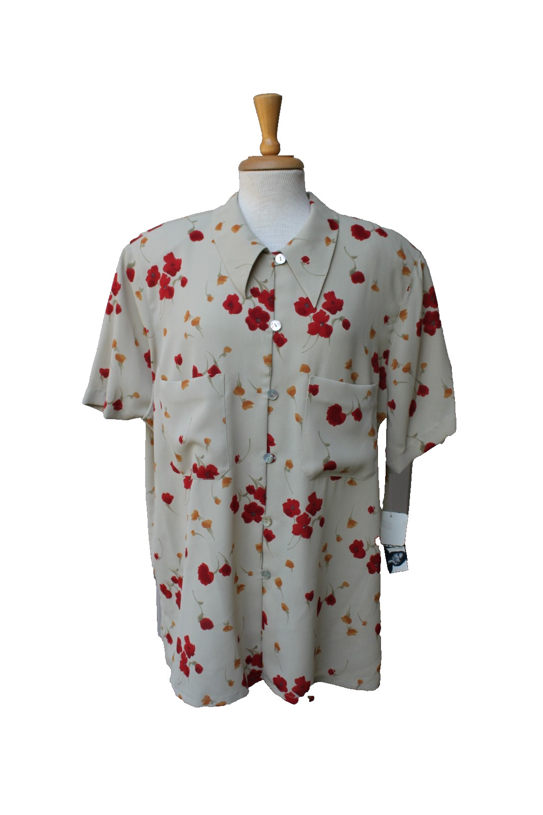 NWT Vintage 90’s Rena Rowan Taupe Red Floral Short Sleeve Shirt Blouse 24W