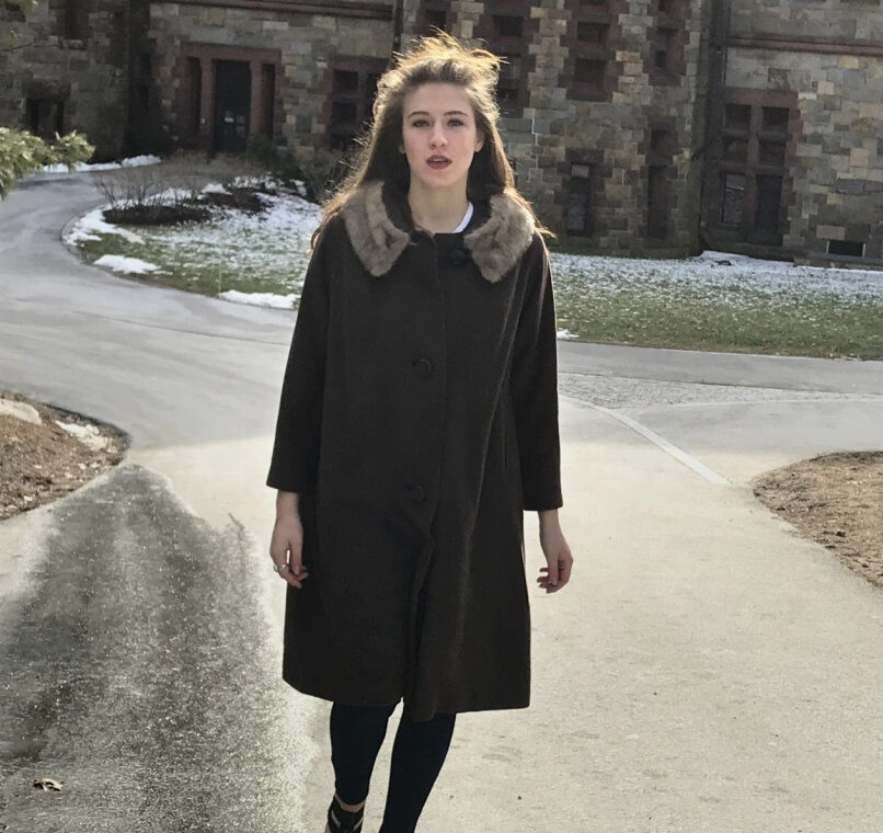 Vintage handsewn brown wool coat with blond mink collar.