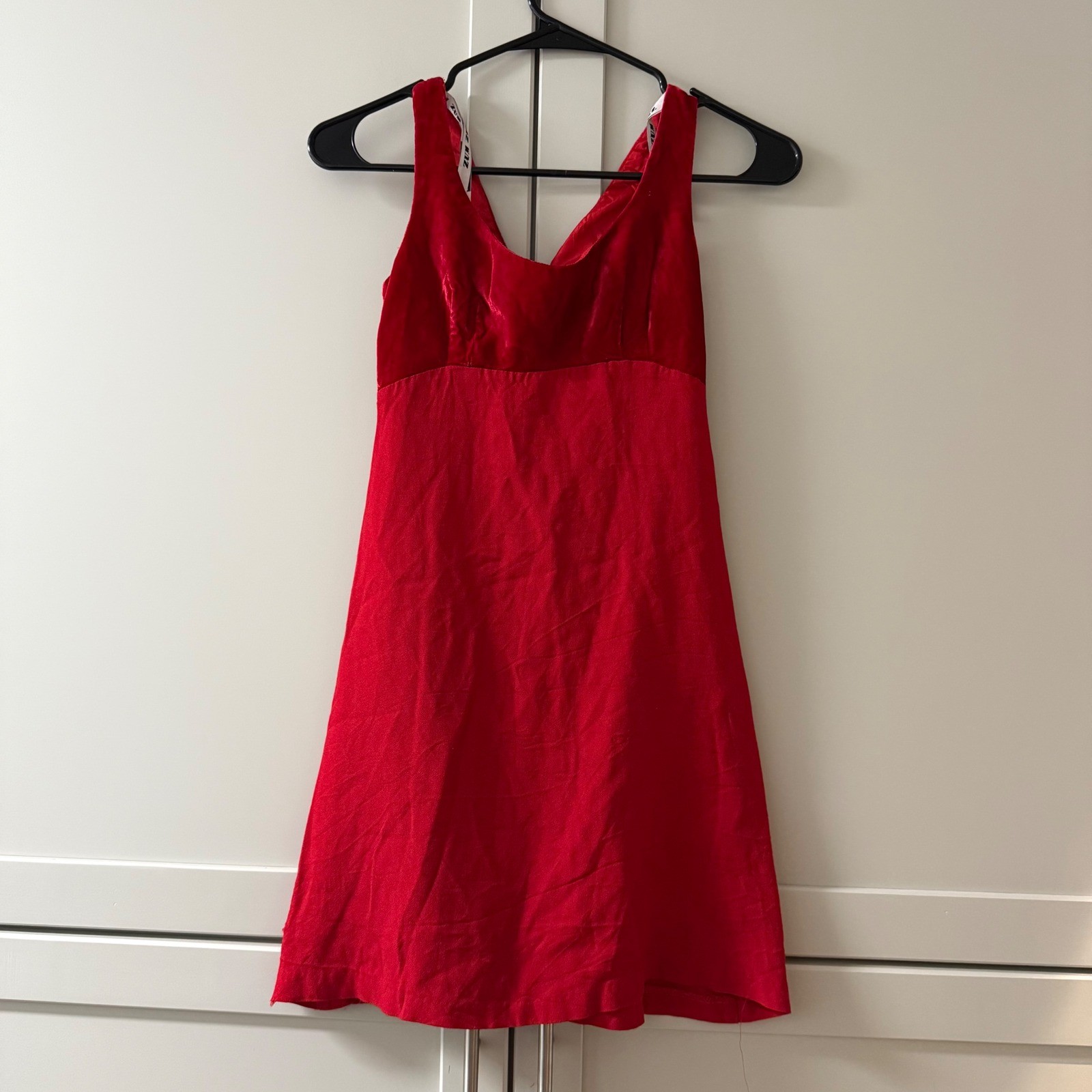 Vintage Zum Zum Red Velvet Bodice Lace Up Back Mini Dress Size 3-4 USA Made FLAW