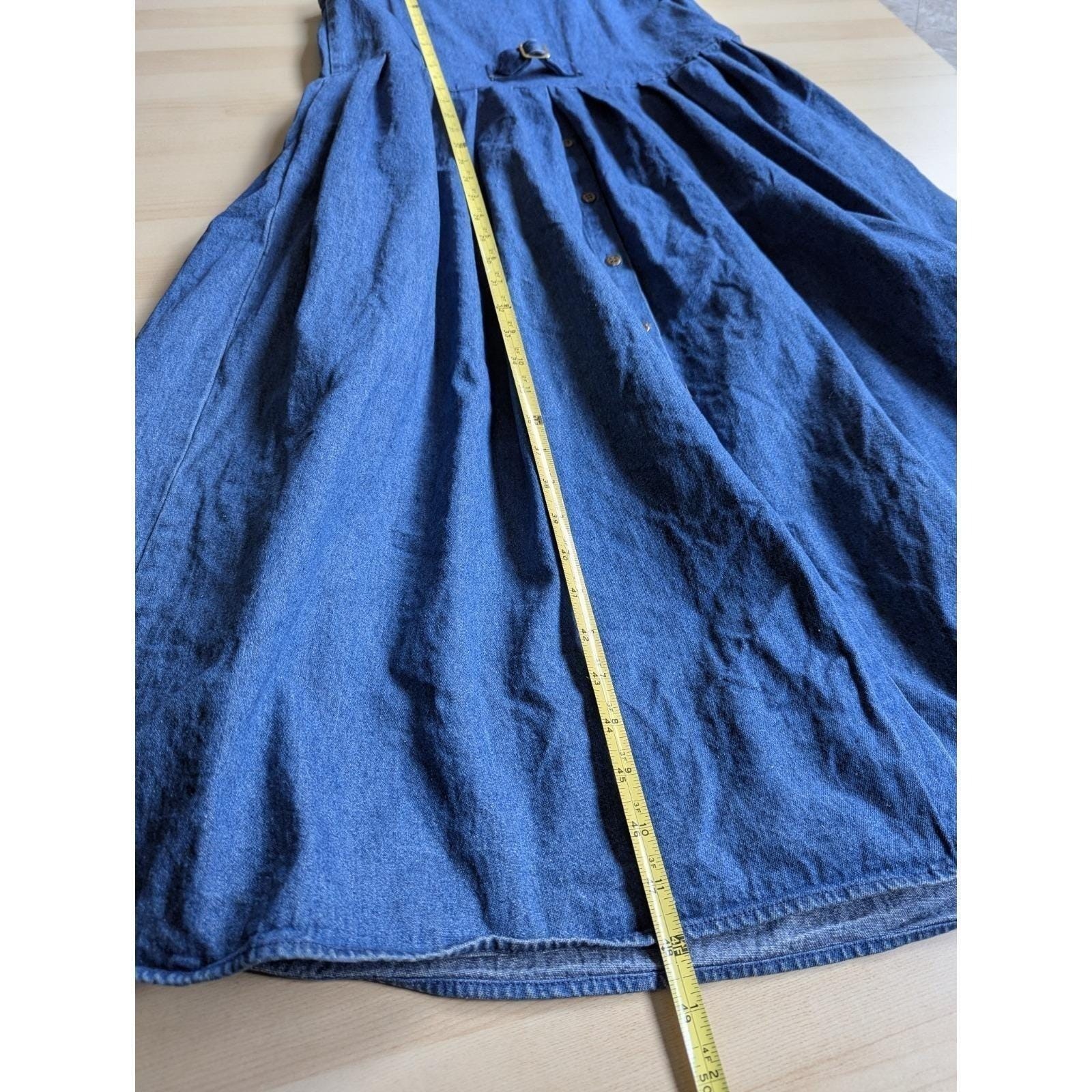 Eileen West Vtg 90s Minimalism Denim Dress Pockets Cotton Button Front USA Made