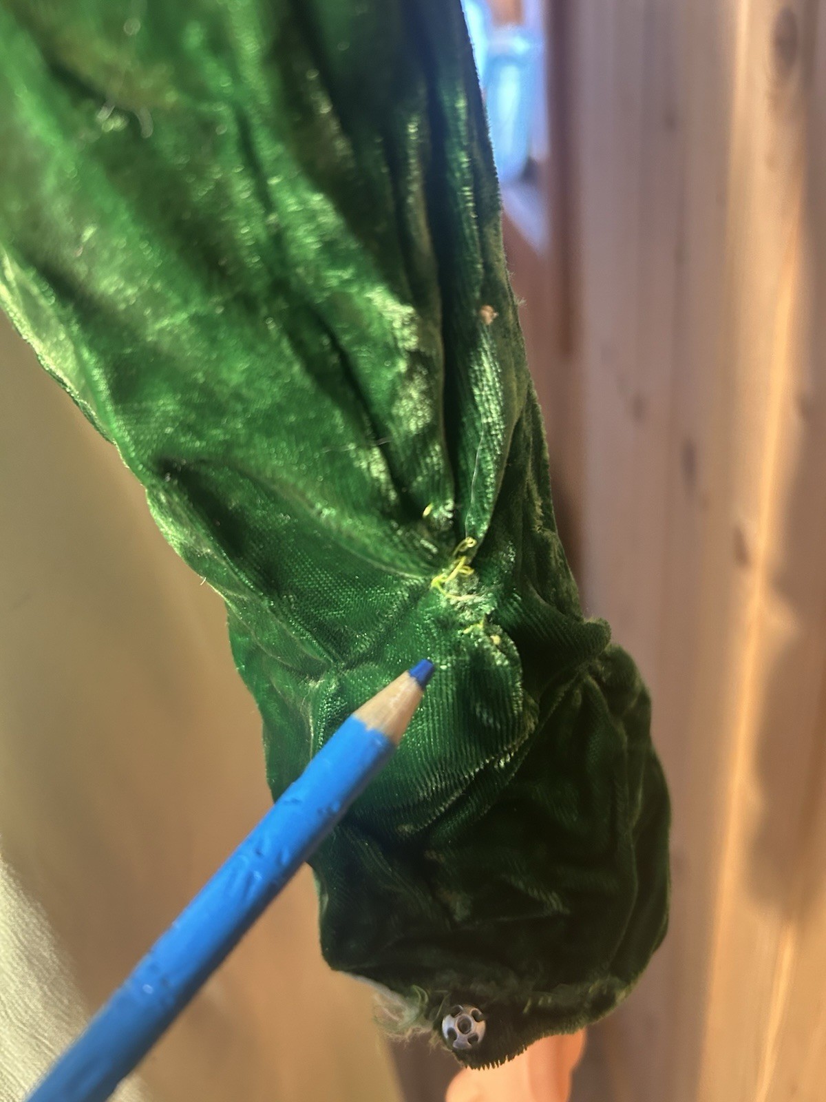 Vintage 1960s Empire Waist Crushed Velvet Maxi Dress Gown Emerald Green M-L 30w