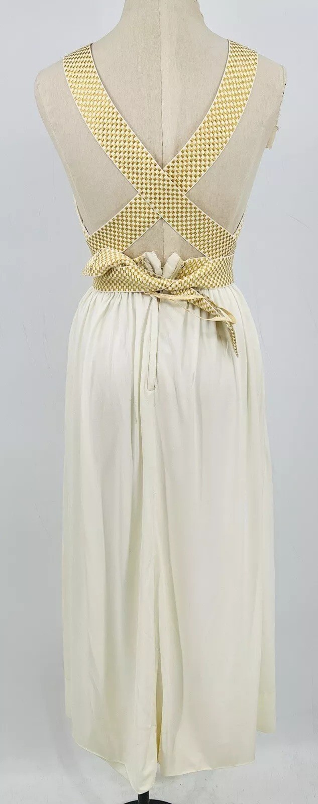 Vintage 70s Lillie Rubin White Gold Halter Cross Back Disco Maxi Dress Size XS