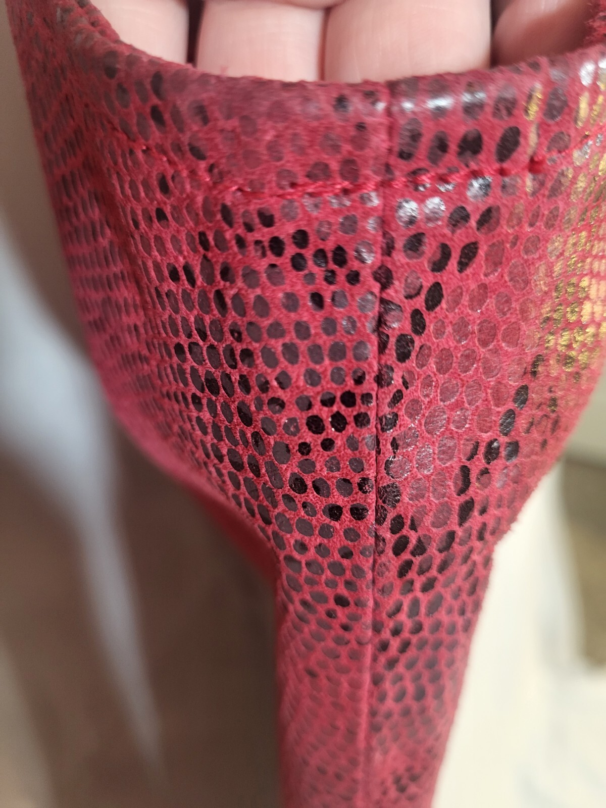 VIntage 80s Red Leather & Satin Snakeskin Dress By A.M.I Womens L