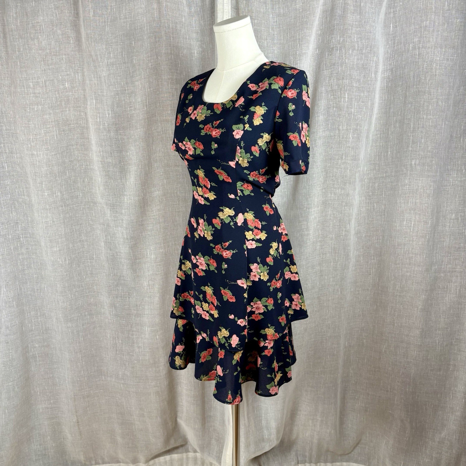 Vintage 90’s Two Tiered Dress Size 10 M L Tie Back Floral Y2K Grunge Whimsigoth