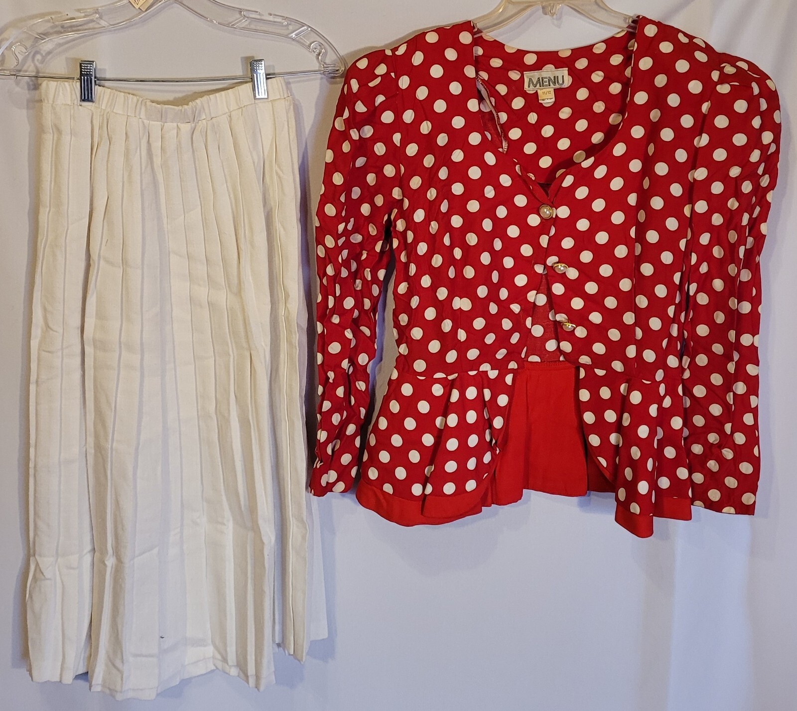 Vintage 90s Dress 2 pc, Red Polka Dot, MENU brand, size 11/12