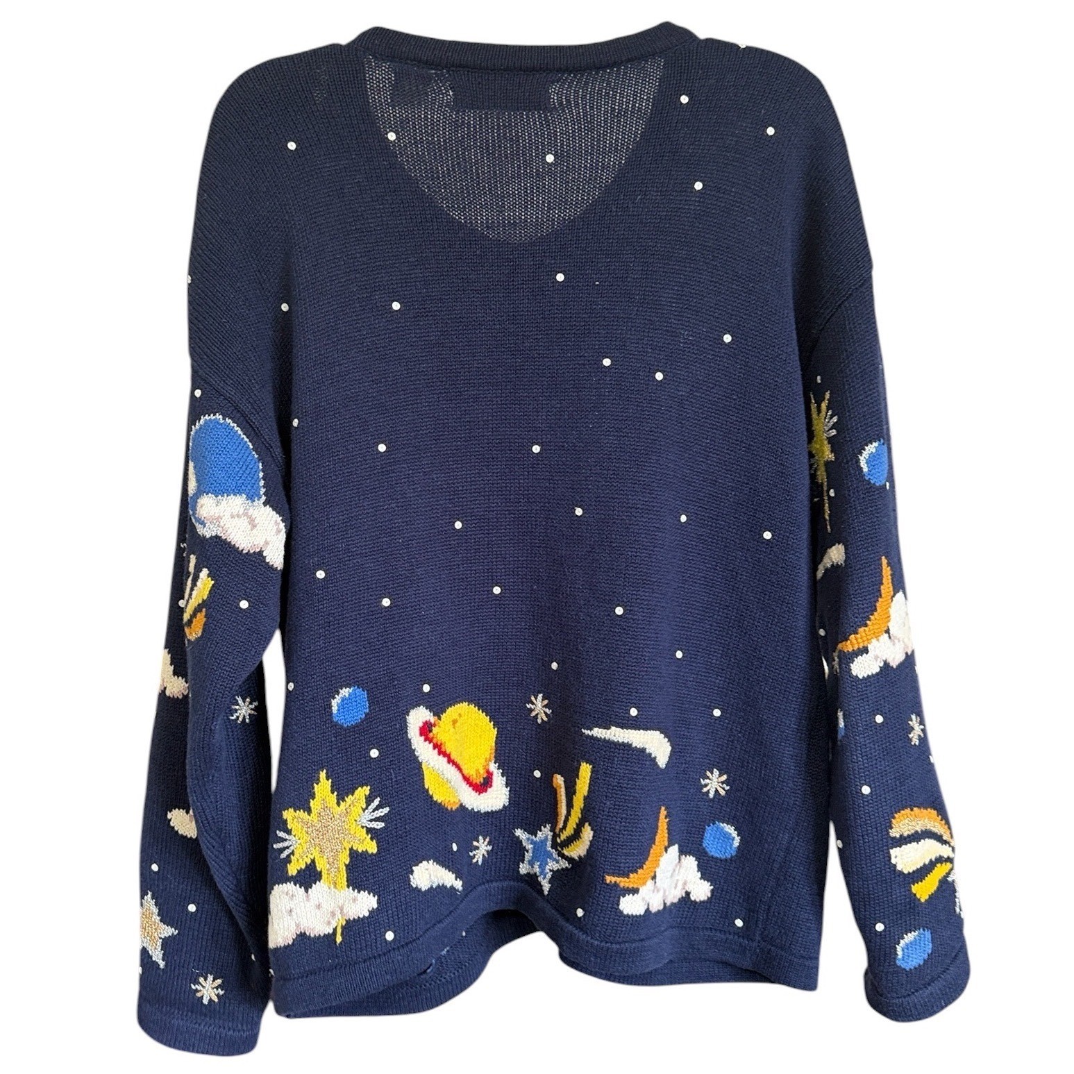 Design Options Celestial Cardigan L Navy Sun Moon Stars Vintage Whimsigoth Fairy