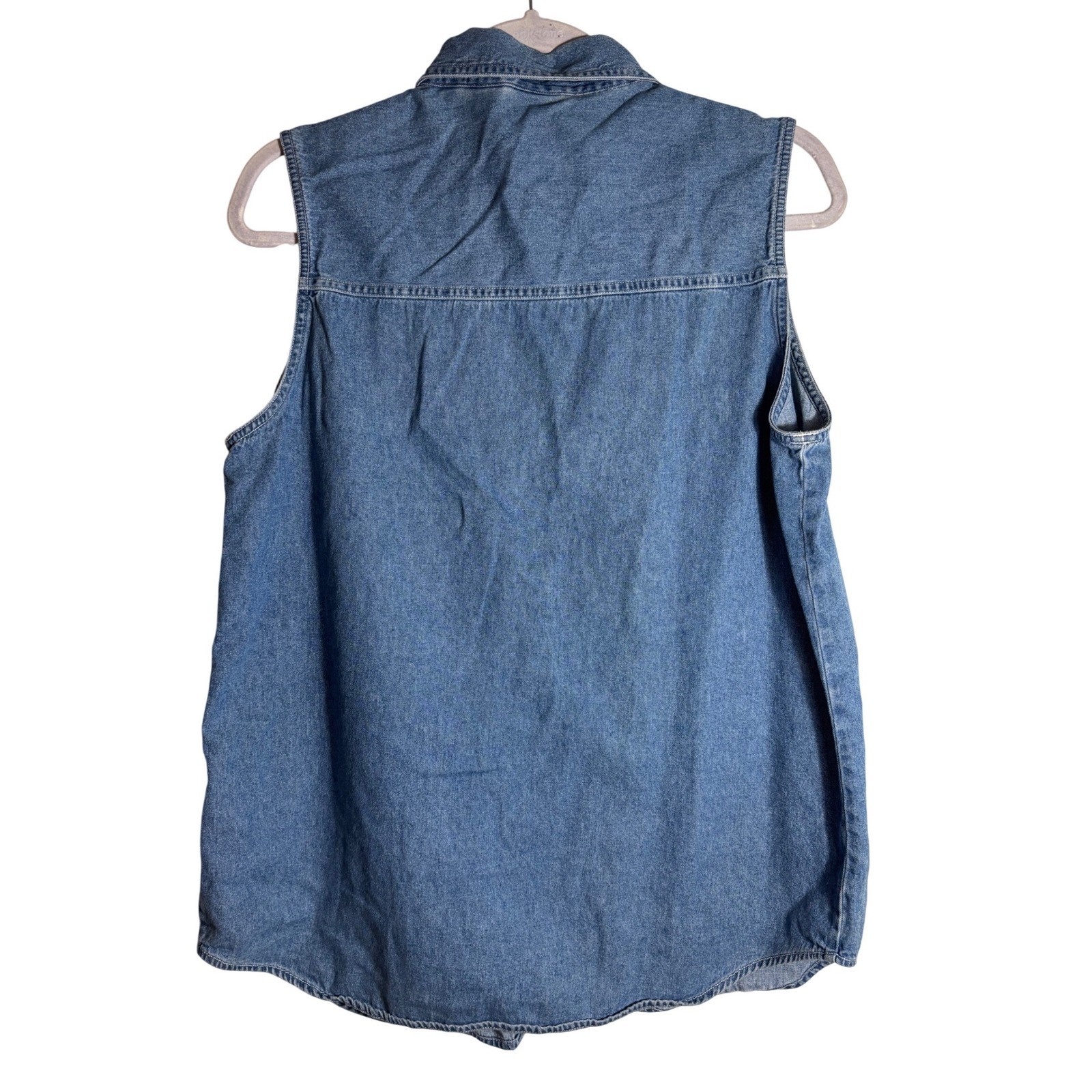 VTG Quizz Again Denim Embroidered Picnic Teddy Bear Button-Up Vest Size Large