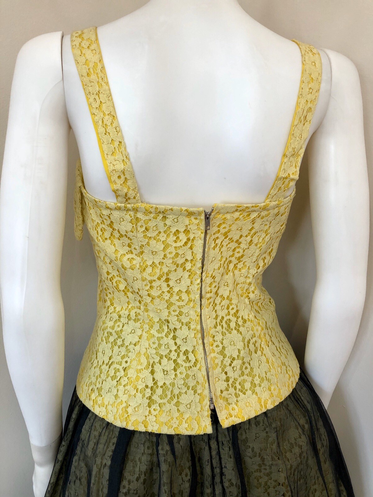 SCARCE VTG 1950s Designer GRETA PLATTRY Yellow Lace & Organdy PATIO SUNDRESS SET